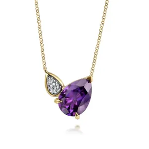 14K Y Gold 0.15ctw Diamond and 4.62ct Pear Shape Amethyst Pendant