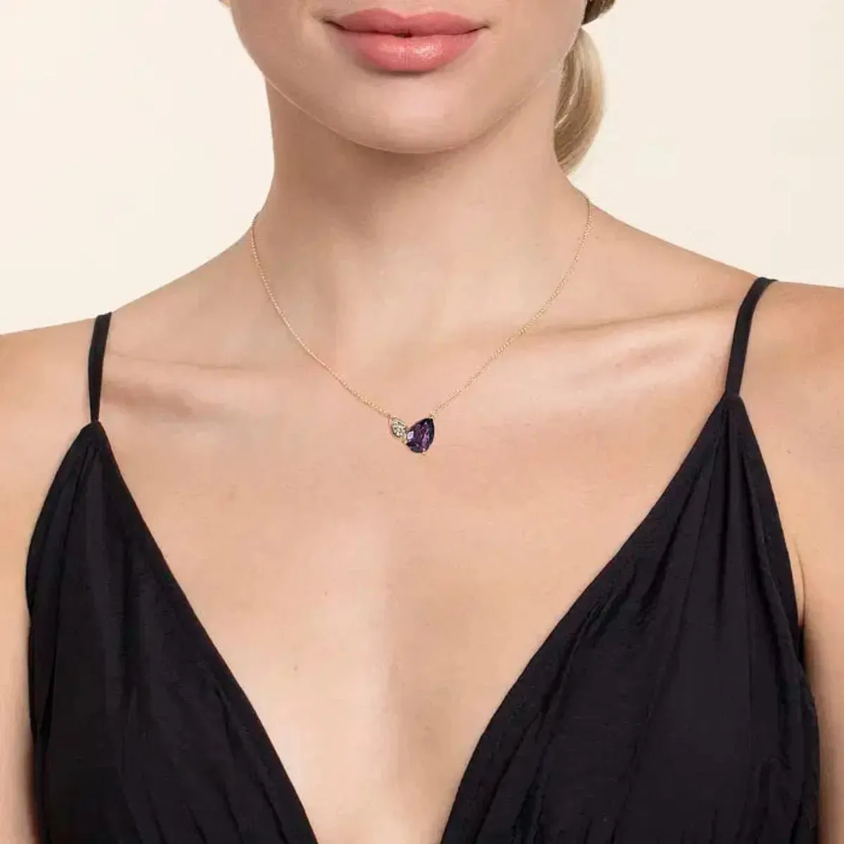 14K Y Gold 0.15ctw Diamond and 4.62ct Pear Shape Amethyst Pendant