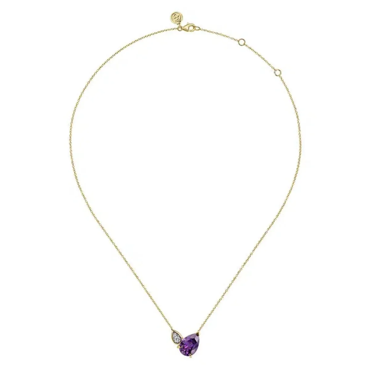 14K Y Gold 0.15ctw Diamond and 4.62ct Pear Shape Amethyst Pendant