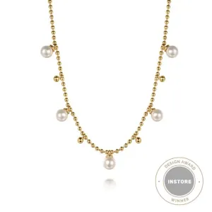 14K Y Gold 16" 5mm Pearl Beaded Droplet Necklace