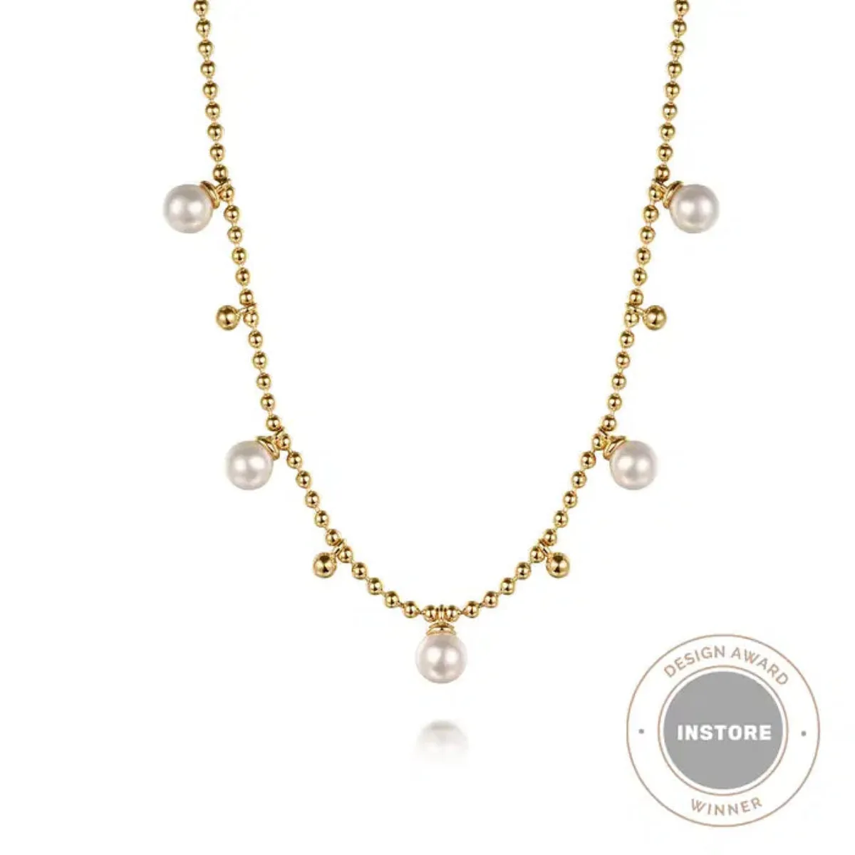 14K Y Gold 16" 5mm Pearl Beaded Droplet Necklace