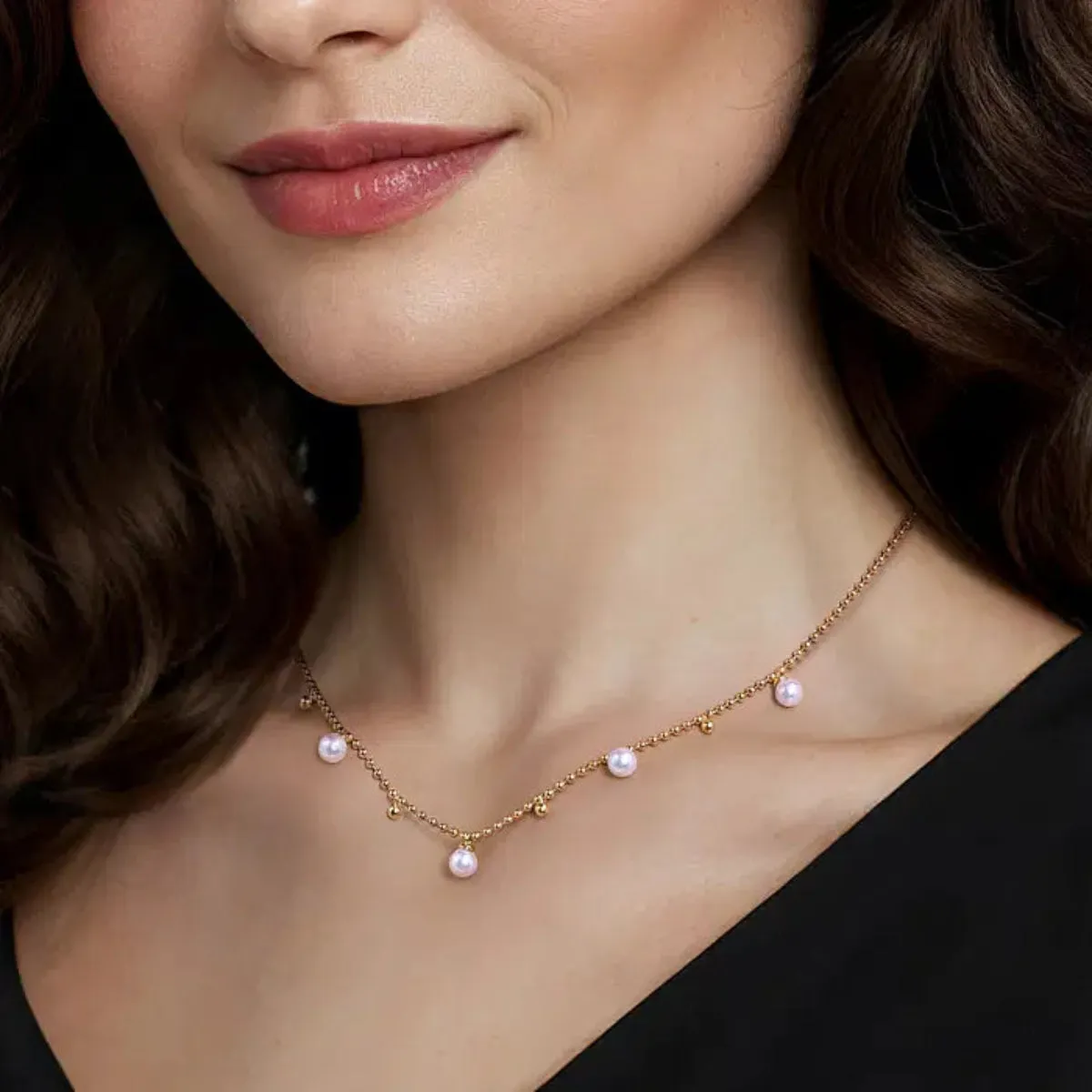 14K Y Gold 16" 5mm Pearl Beaded Droplet Necklace