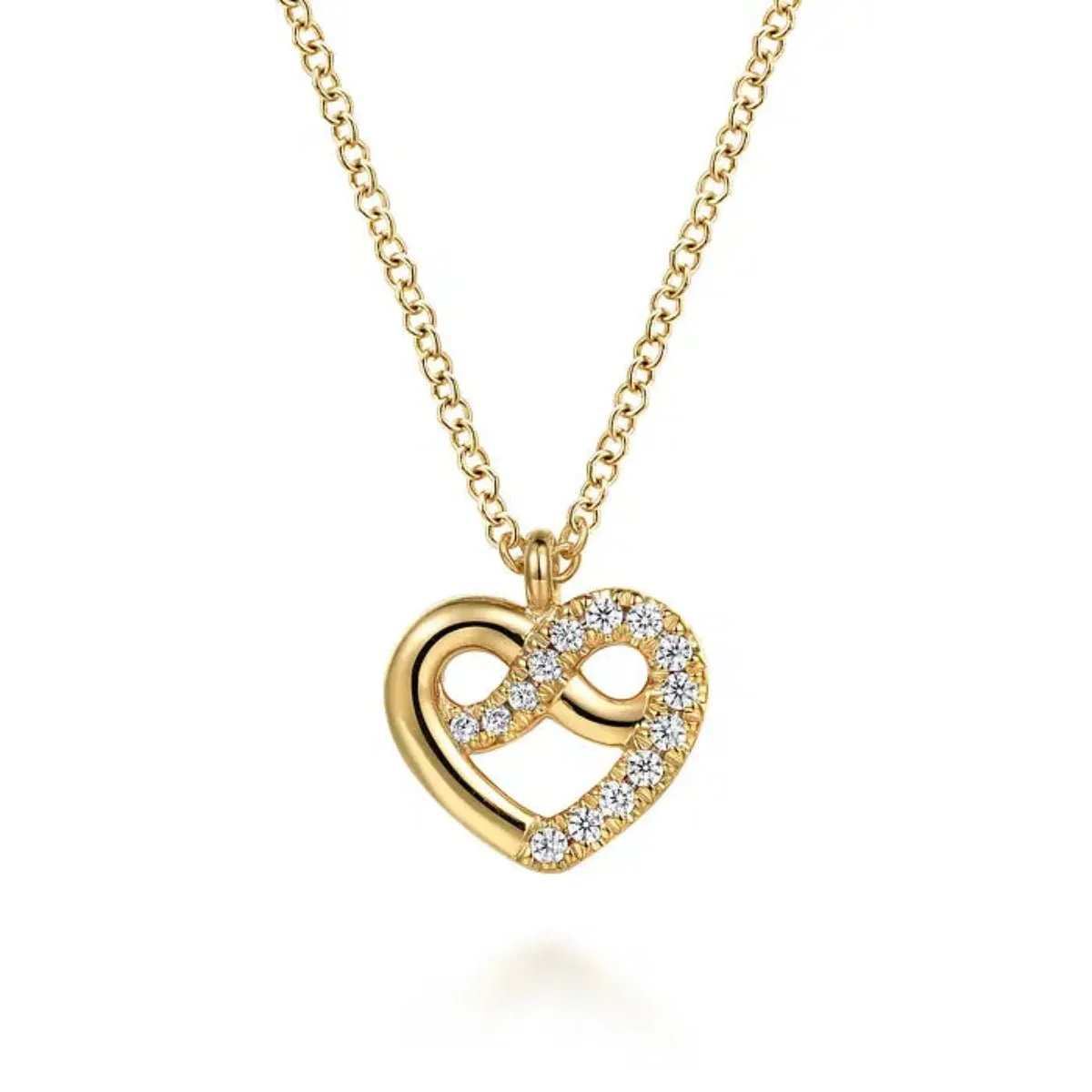 14K Y Gold 17.5" 0.10ctw Love Knot Heart Pendant