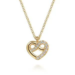 14K Y Gold 17.5" 0.10ctw Love Knot Heart Pendant