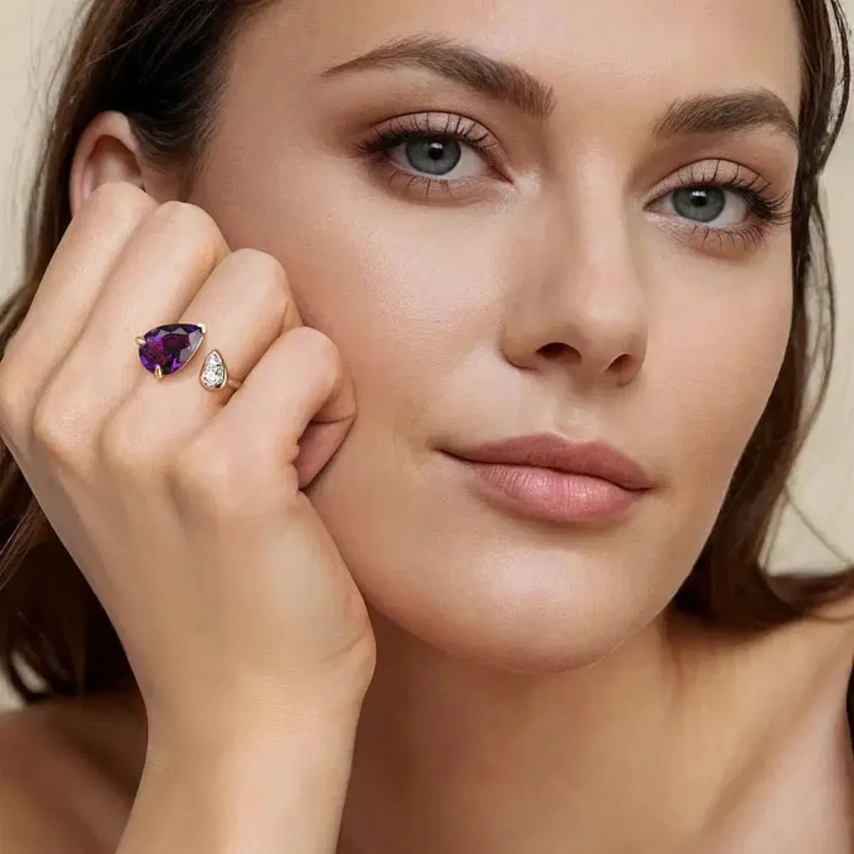 14K Y Gold 4.12ctw Amethyst 0.15ctw Diamond Ring