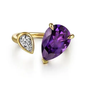 14K Y Gold 4.12ctw Amethyst 0.15ctw Diamond Ring