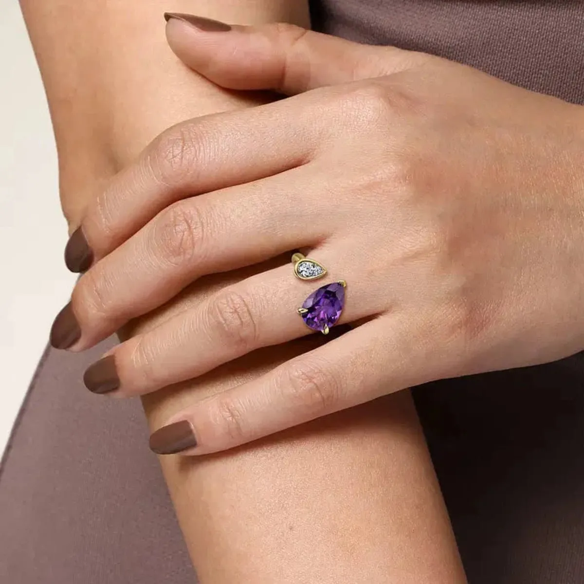 14K Y Gold 4.12ctw Amethyst 0.15ctw Diamond Ring