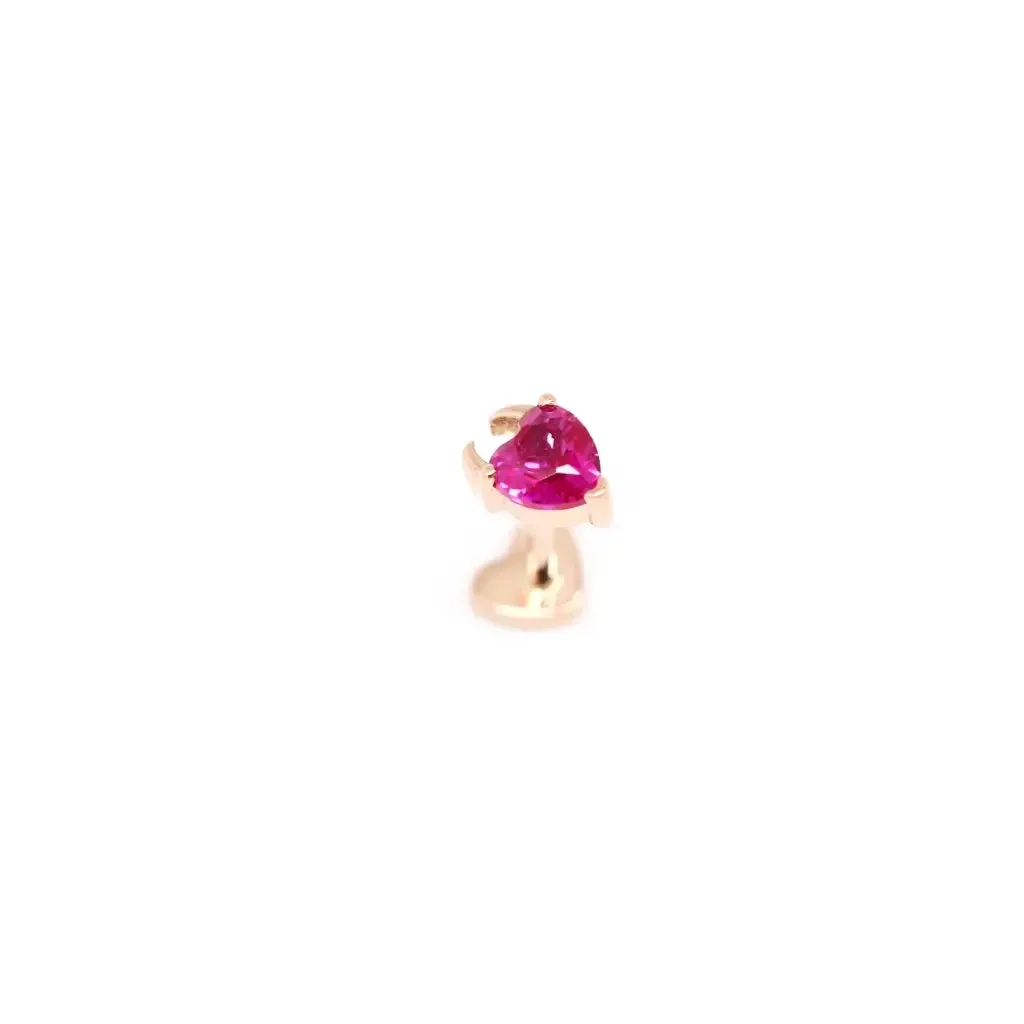 14KT Solid Gold Devil Heart Threaded Labret Earring