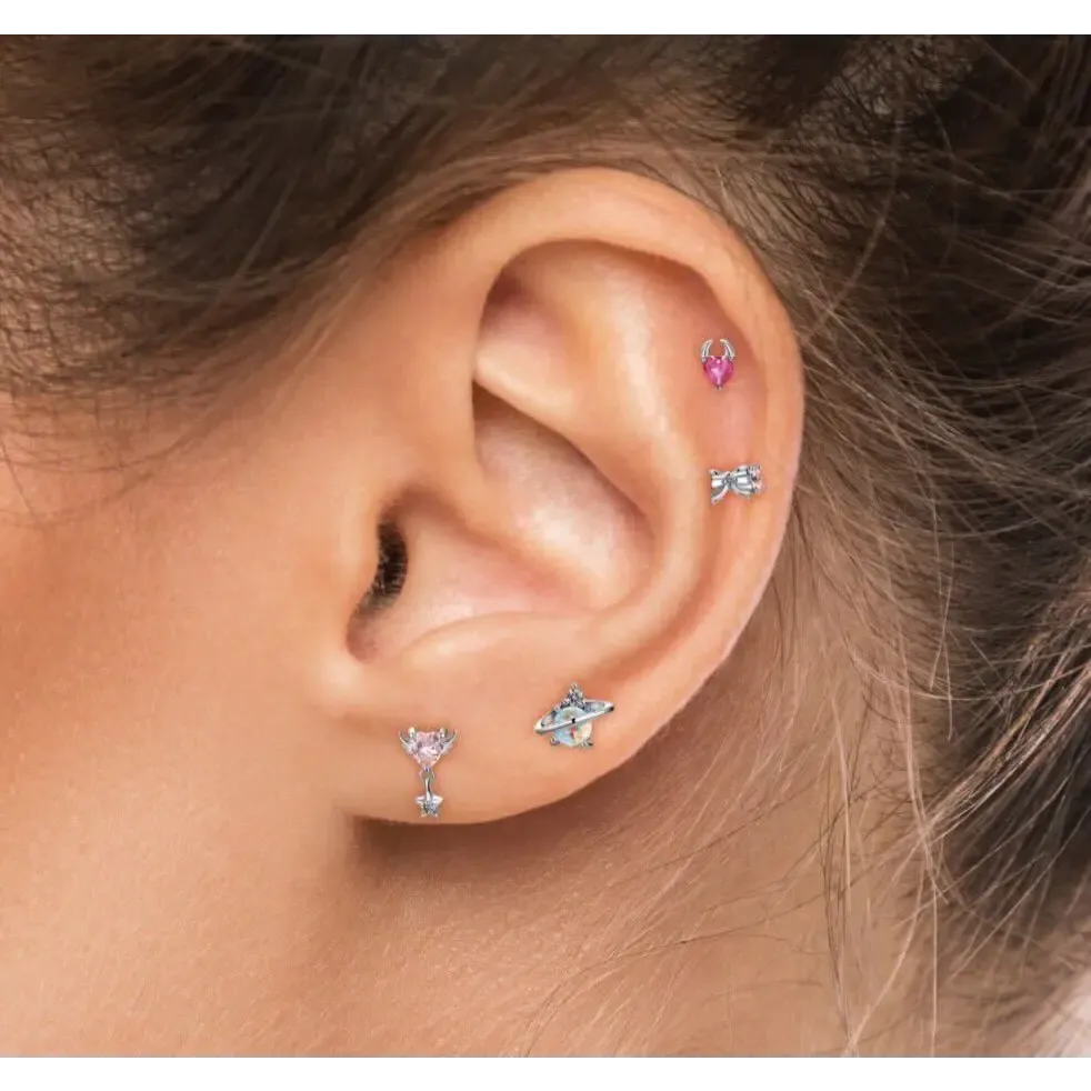 14KT Solid Gold Devil Heart Threaded Labret Earring