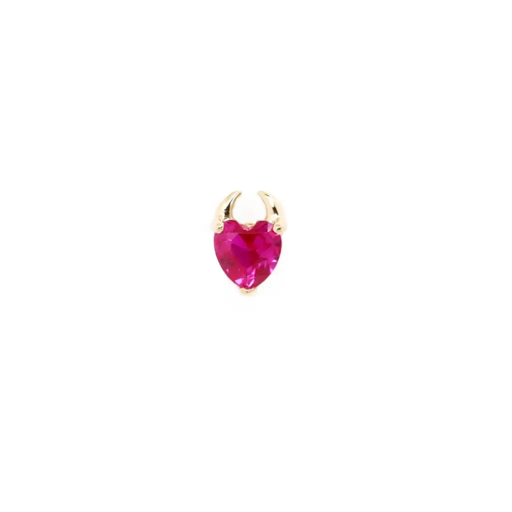 14KT Solid Gold Devil Heart Threaded Labret Earring