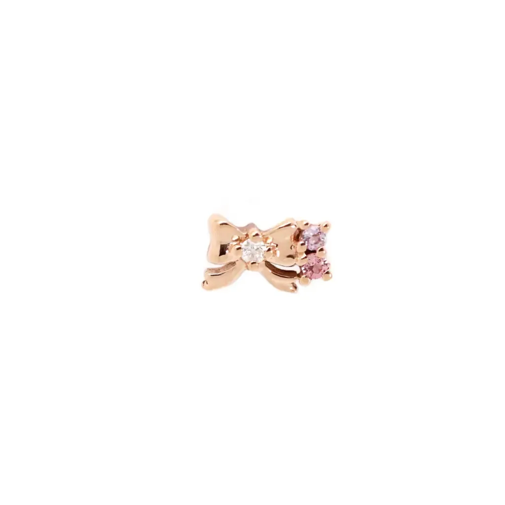 14KT Solid Gold Ribbon Sparkle Threaded Labret Earring