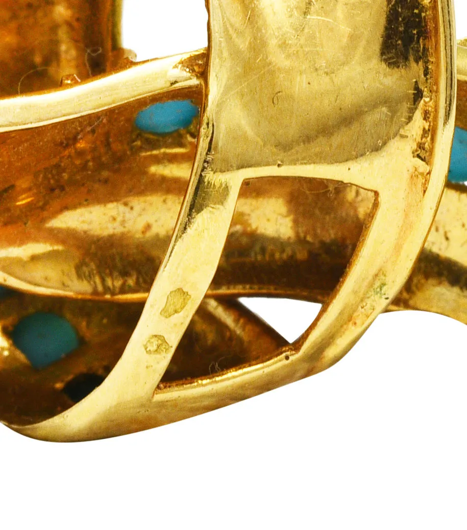 1960's French Vintage Turquoise 18 Karat Gold Knot Brooch