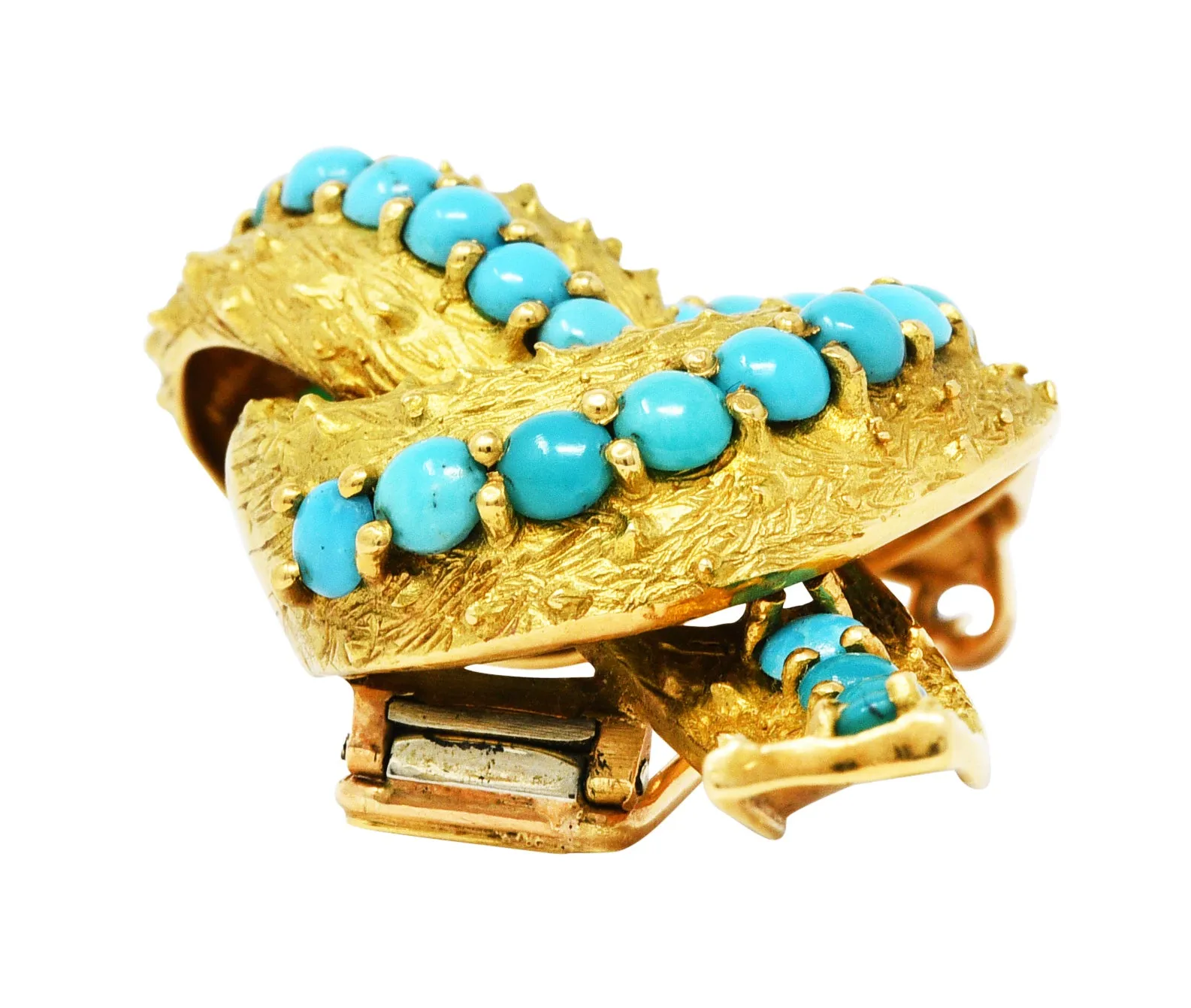 1960's French Vintage Turquoise 18 Karat Gold Knot Brooch