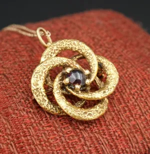 Antique 14k Yellow Gold Garnet Love Knot Pendant Necklace Brooch 18" NG1385