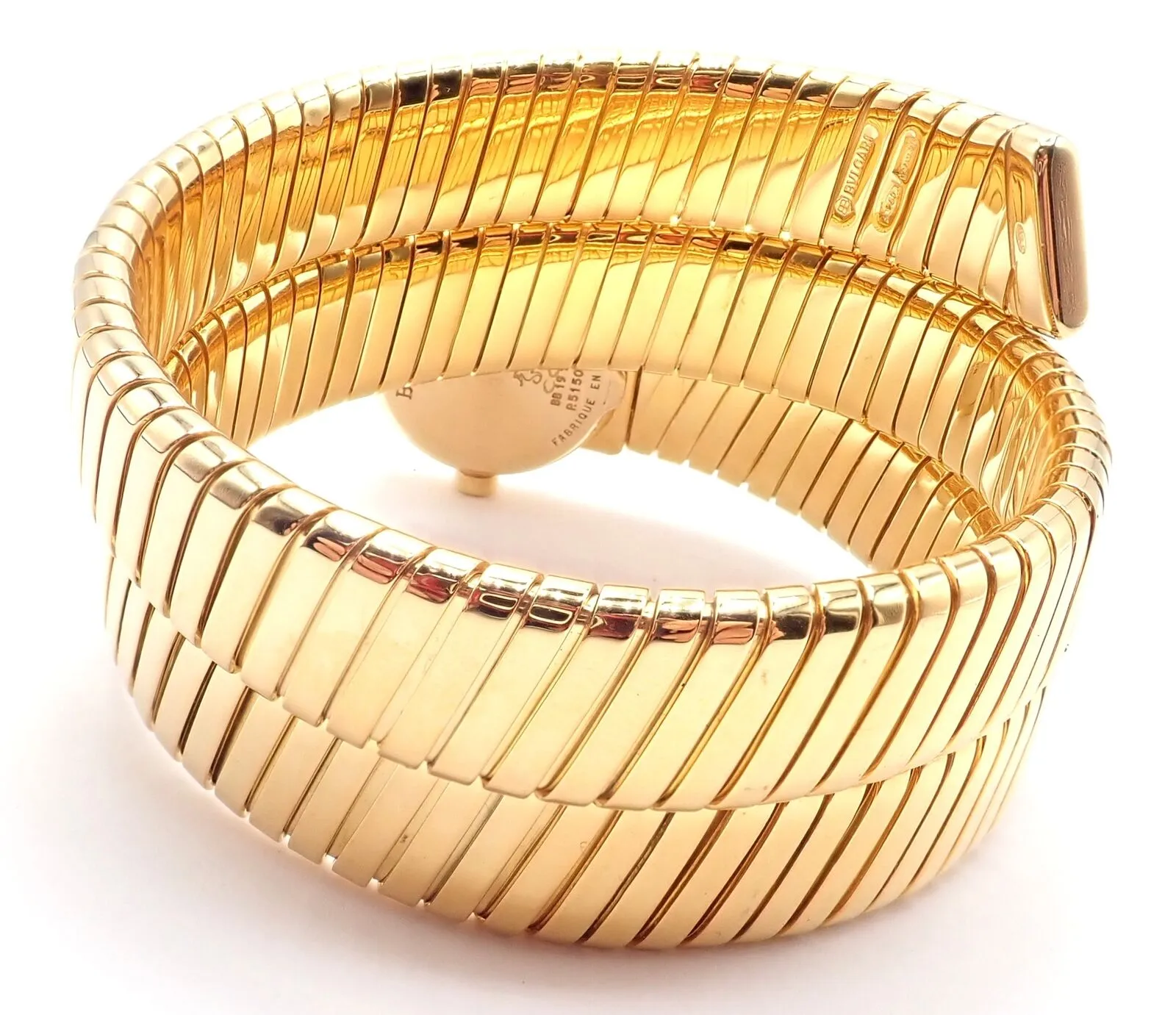 Authentic! Bulgari 18k Yellow Gold Tubogas Serpent Snake Bracelet Watch