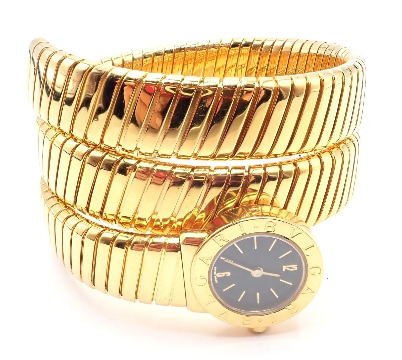 Authentic! Bulgari 18k Yellow Gold Tubogas Serpent Snake Bracelet Watch