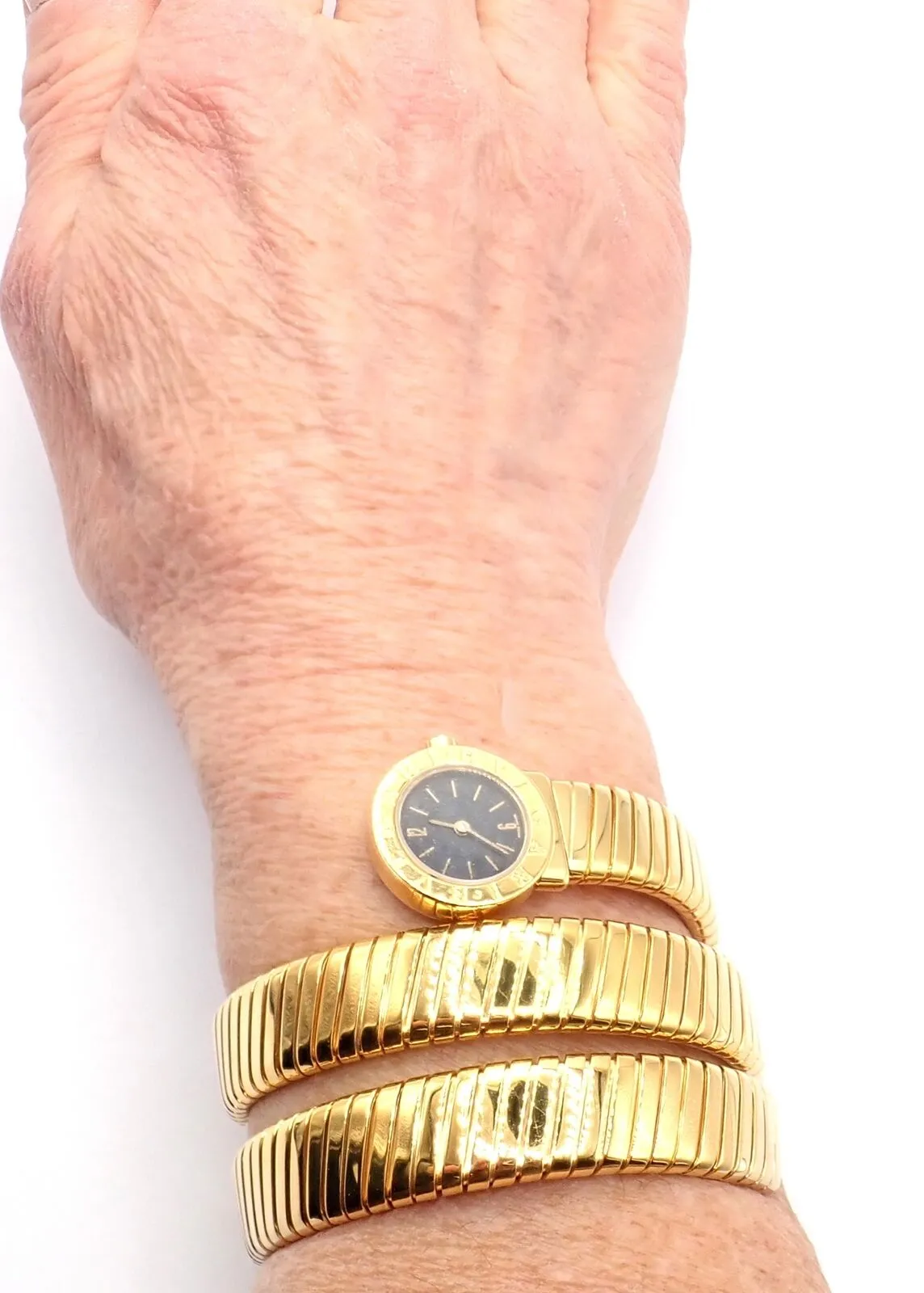 Authentic! Bulgari 18k Yellow Gold Tubogas Serpent Snake Bracelet Watch