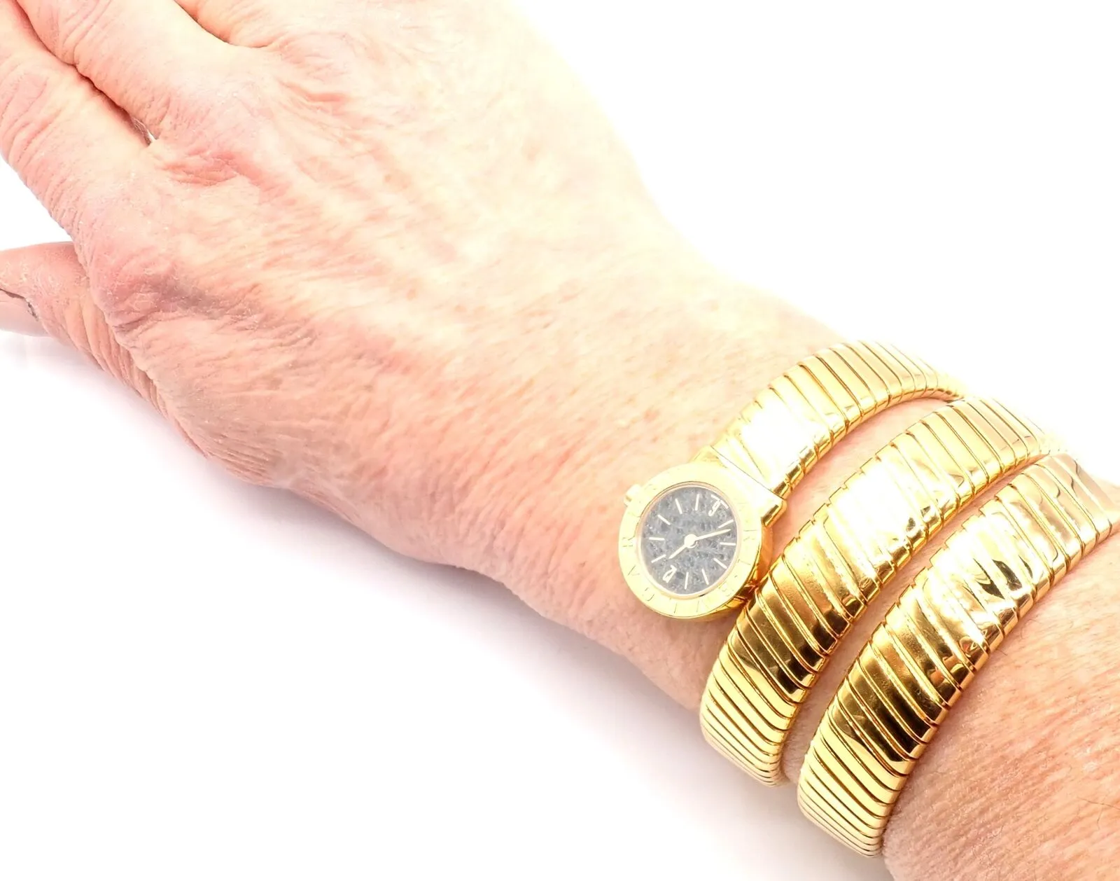 Authentic! Bulgari 18k Yellow Gold Tubogas Serpent Snake Bracelet Watch
