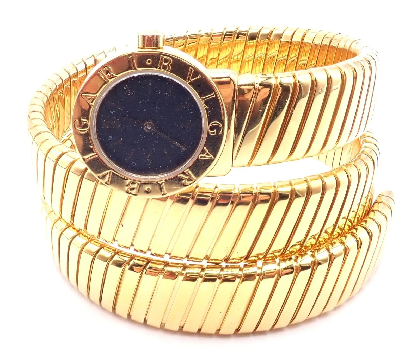 Authentic! Bulgari 18k Yellow Gold Tubogas Serpent Snake Bracelet Watch