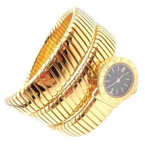 Authentic! Bulgari 18k Yellow Gold Tubogas Serpent Snake Bracelet Watch