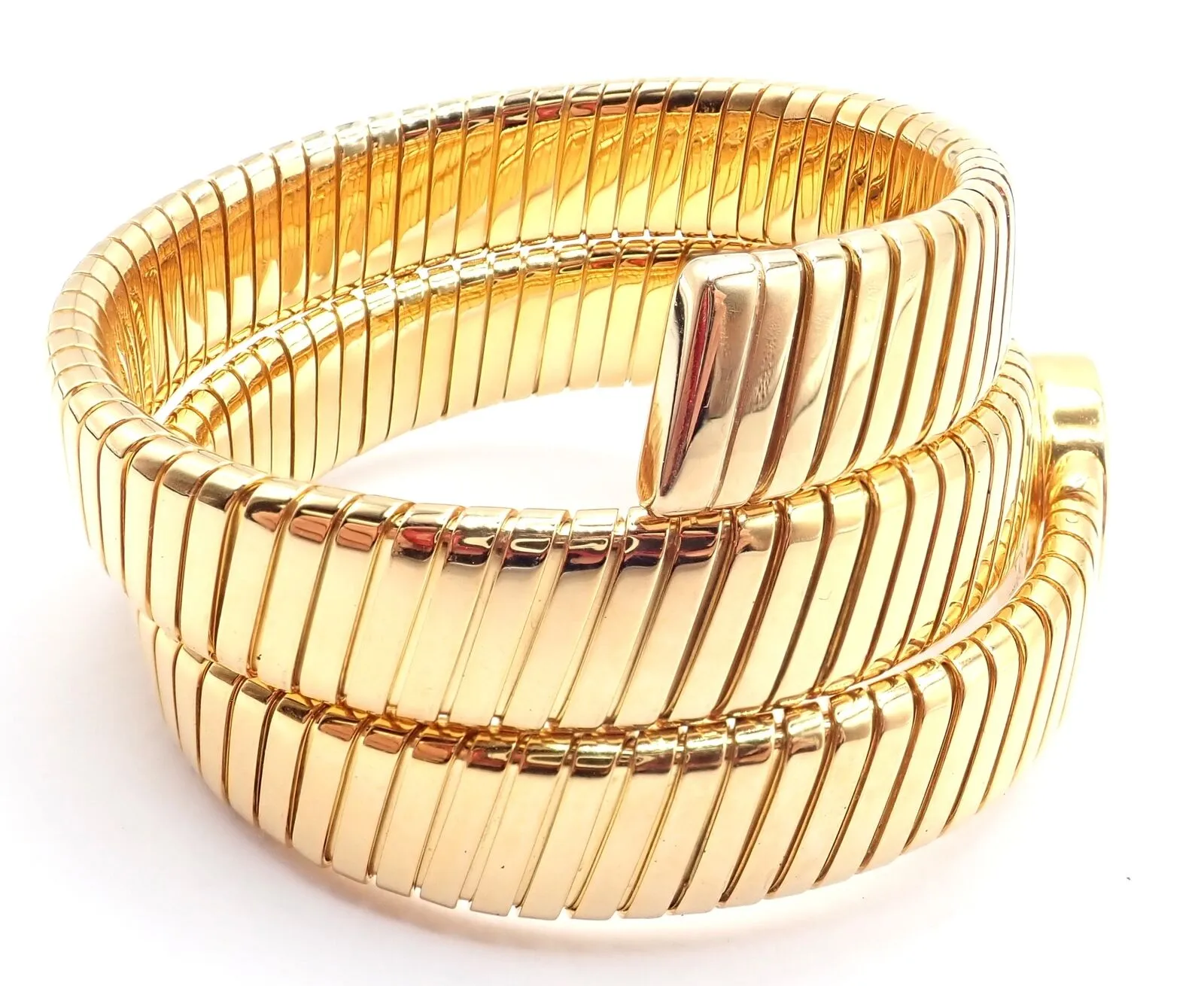 Authentic! Bulgari 18k Yellow Gold Tubogas Serpent Snake Bracelet Watch
