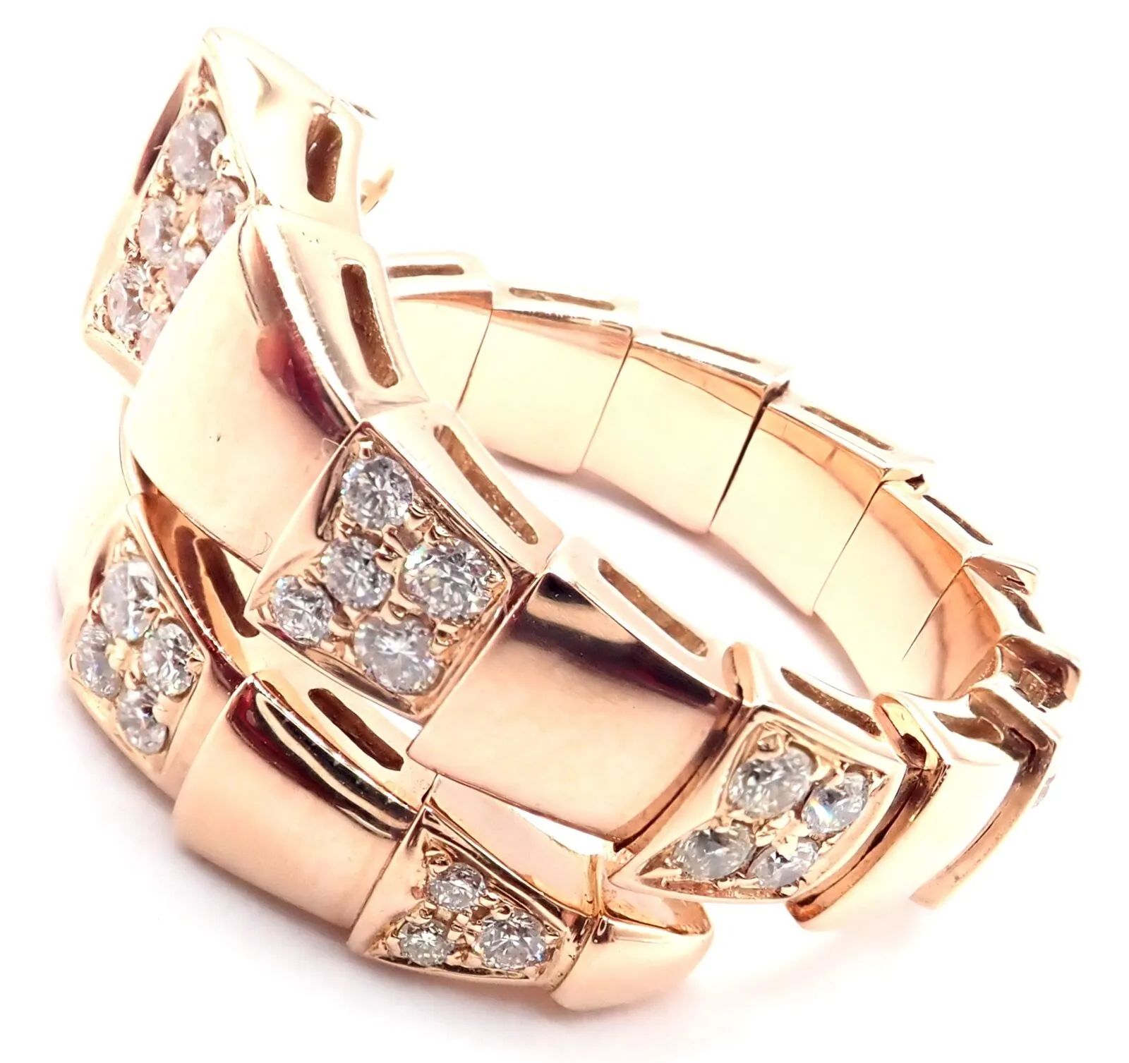 Authentic Bulgari Bvlgari Serpenti Viper 18k Rose Gold Diamond Band Ring Sz 8.75