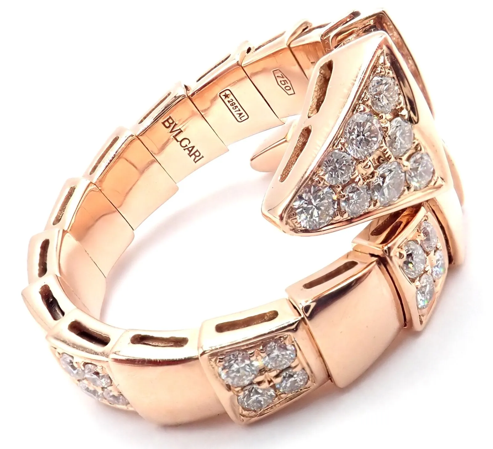 Authentic Bulgari Bvlgari Serpenti Viper 18k Rose Gold Diamond Band Ring Sz 8.75