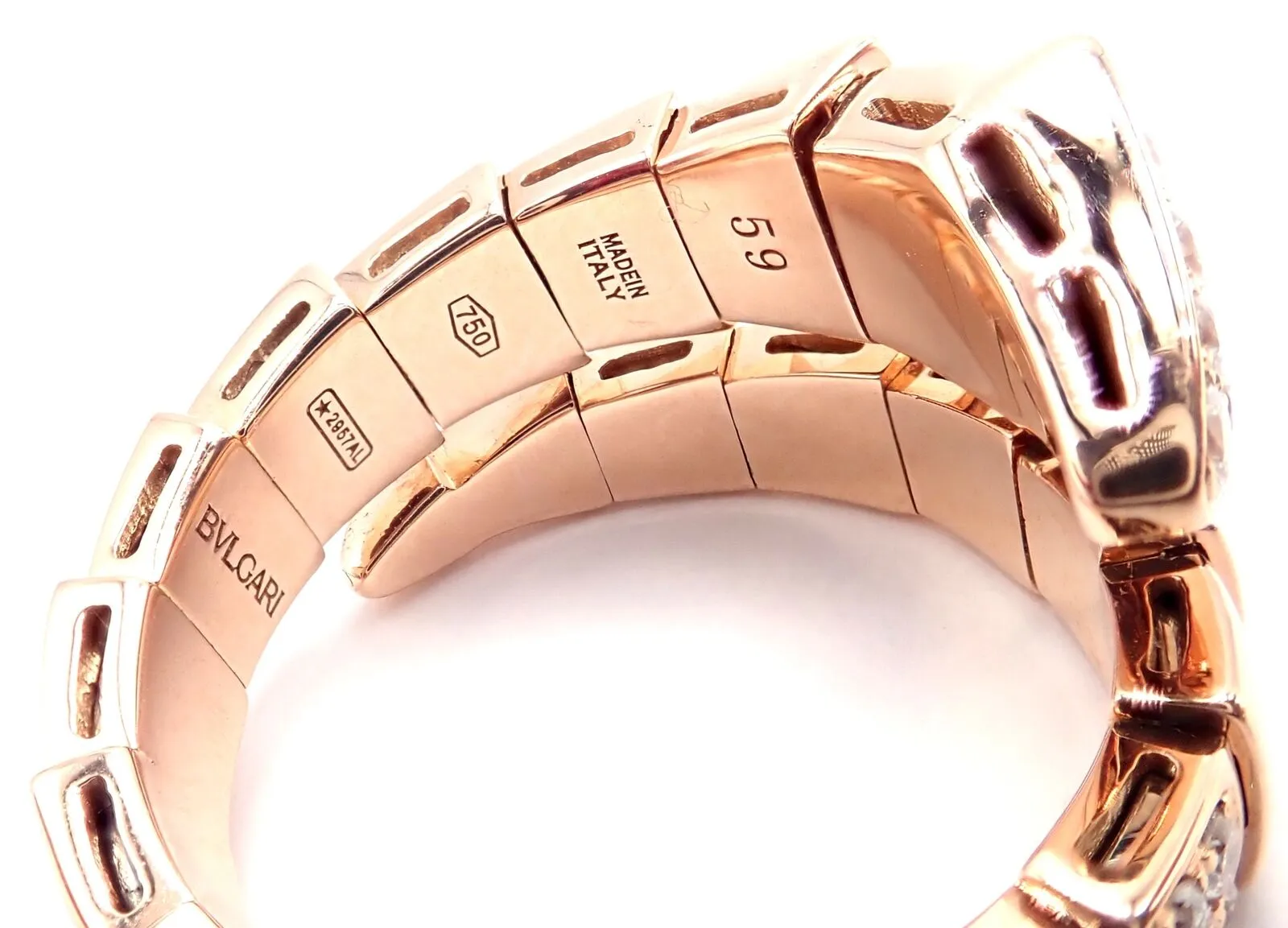Authentic Bulgari Bvlgari Serpenti Viper 18k Rose Gold Diamond Band Ring Sz 8.75