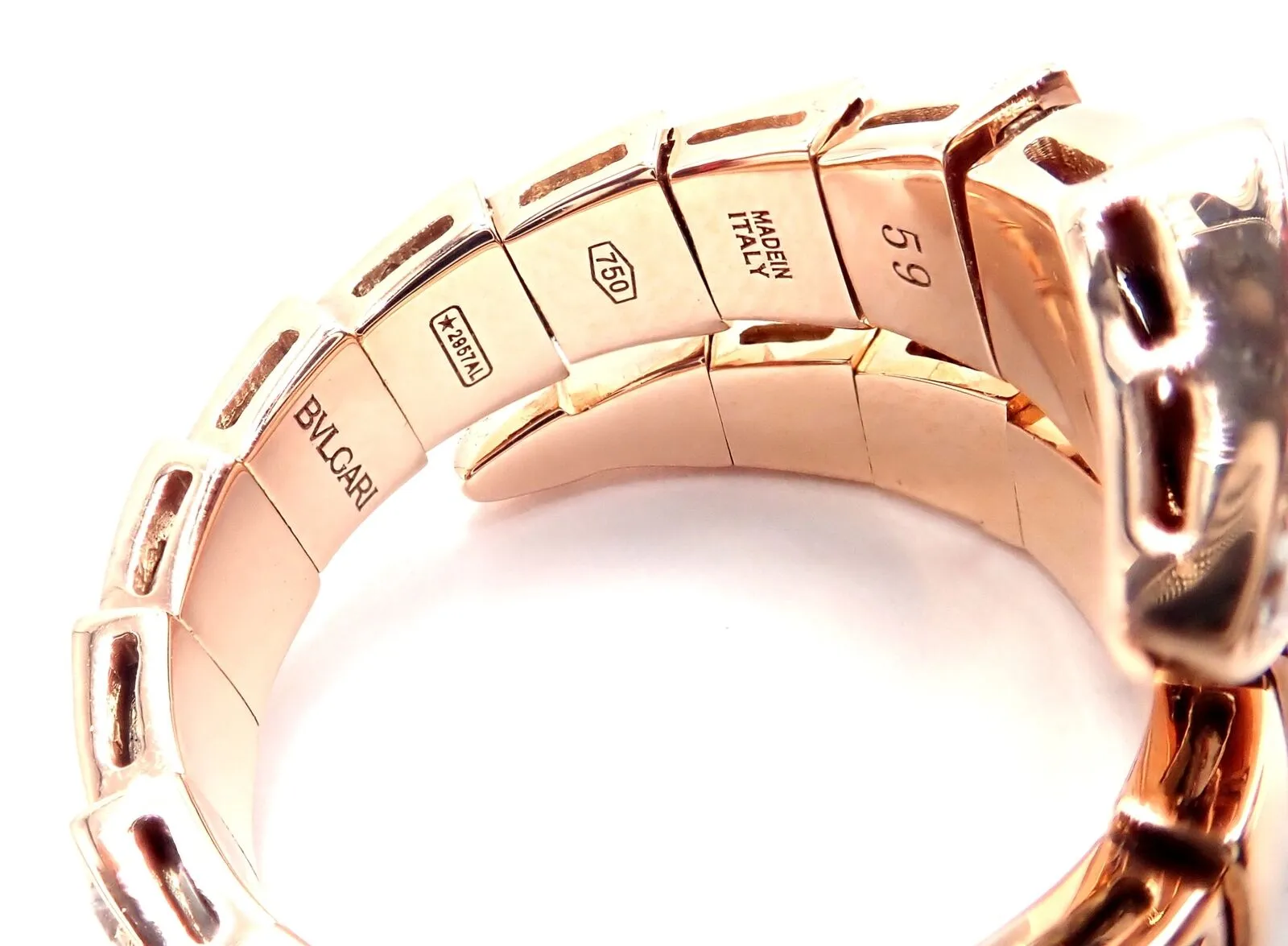 Authentic Bulgari Bvlgari Serpenti Viper 18k Rose Gold Diamond Band Ring Sz 8.75