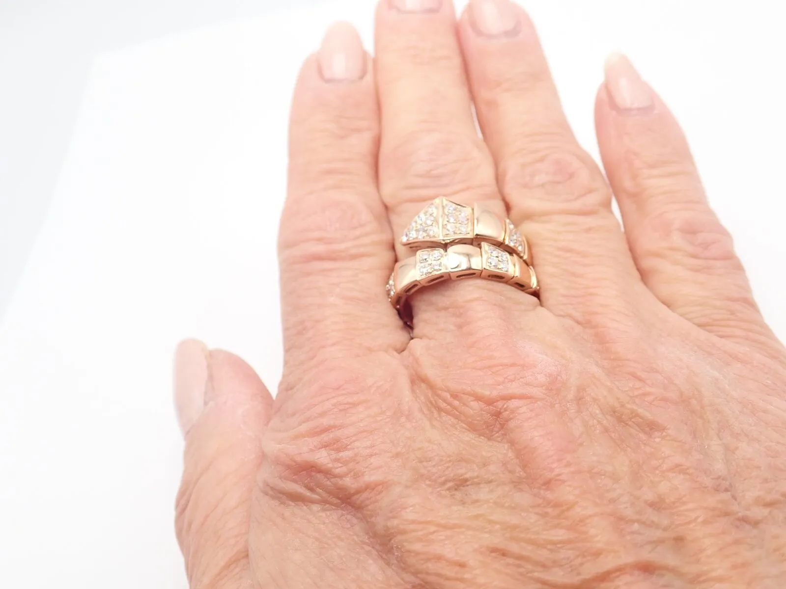 Authentic Bulgari Bvlgari Serpenti Viper 18k Rose Gold Diamond Band Ring Sz 8.75
