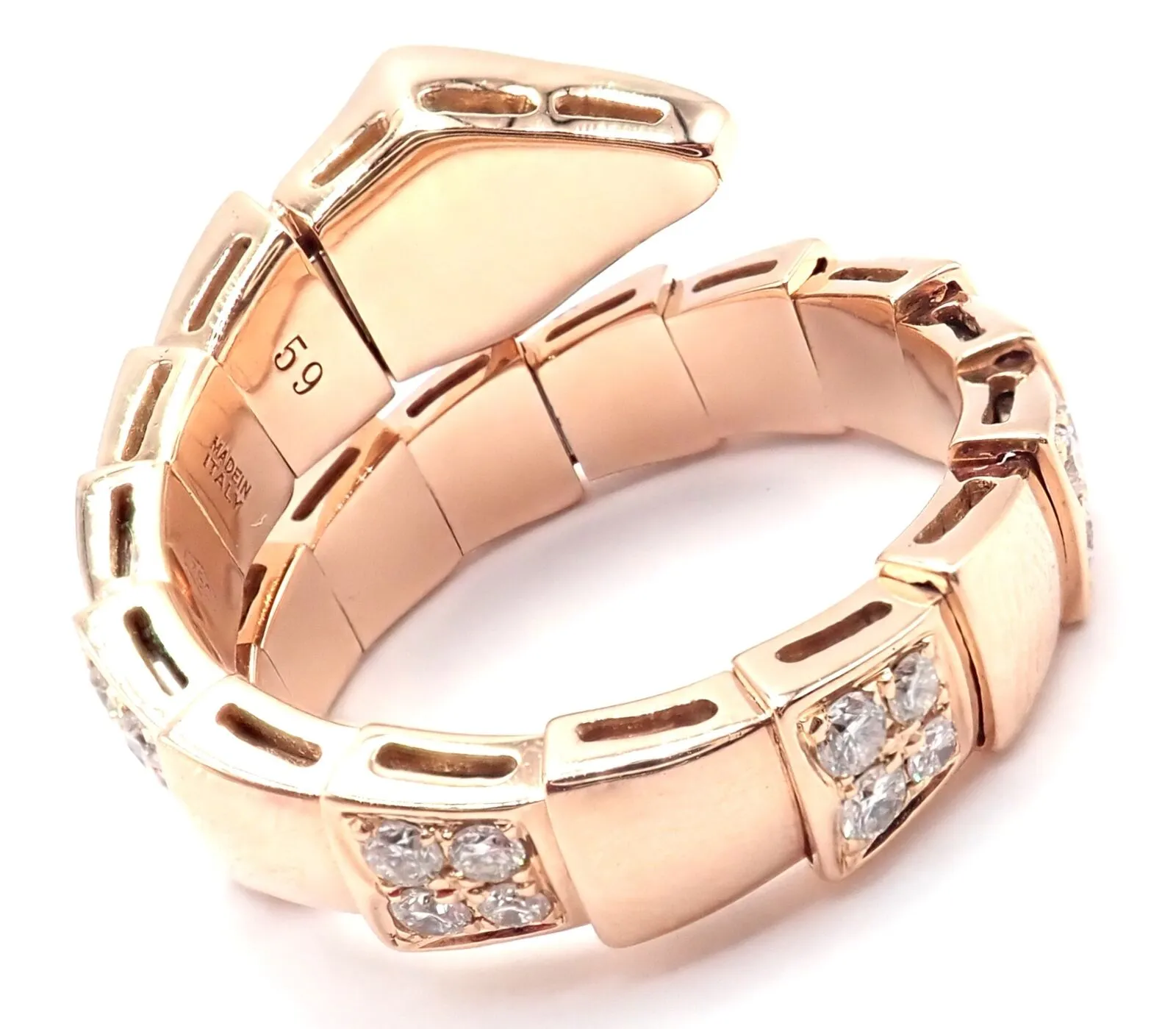 Authentic Bulgari Bvlgari Serpenti Viper 18k Rose Gold Diamond Band Ring Sz 8.75