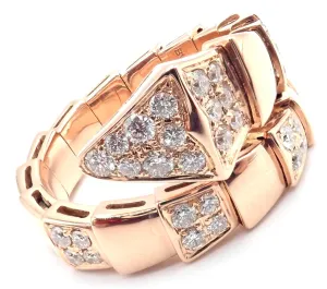 Authentic Bulgari Bvlgari Serpenti Viper 18k Rose Gold Diamond Band Ring Sz 8.75