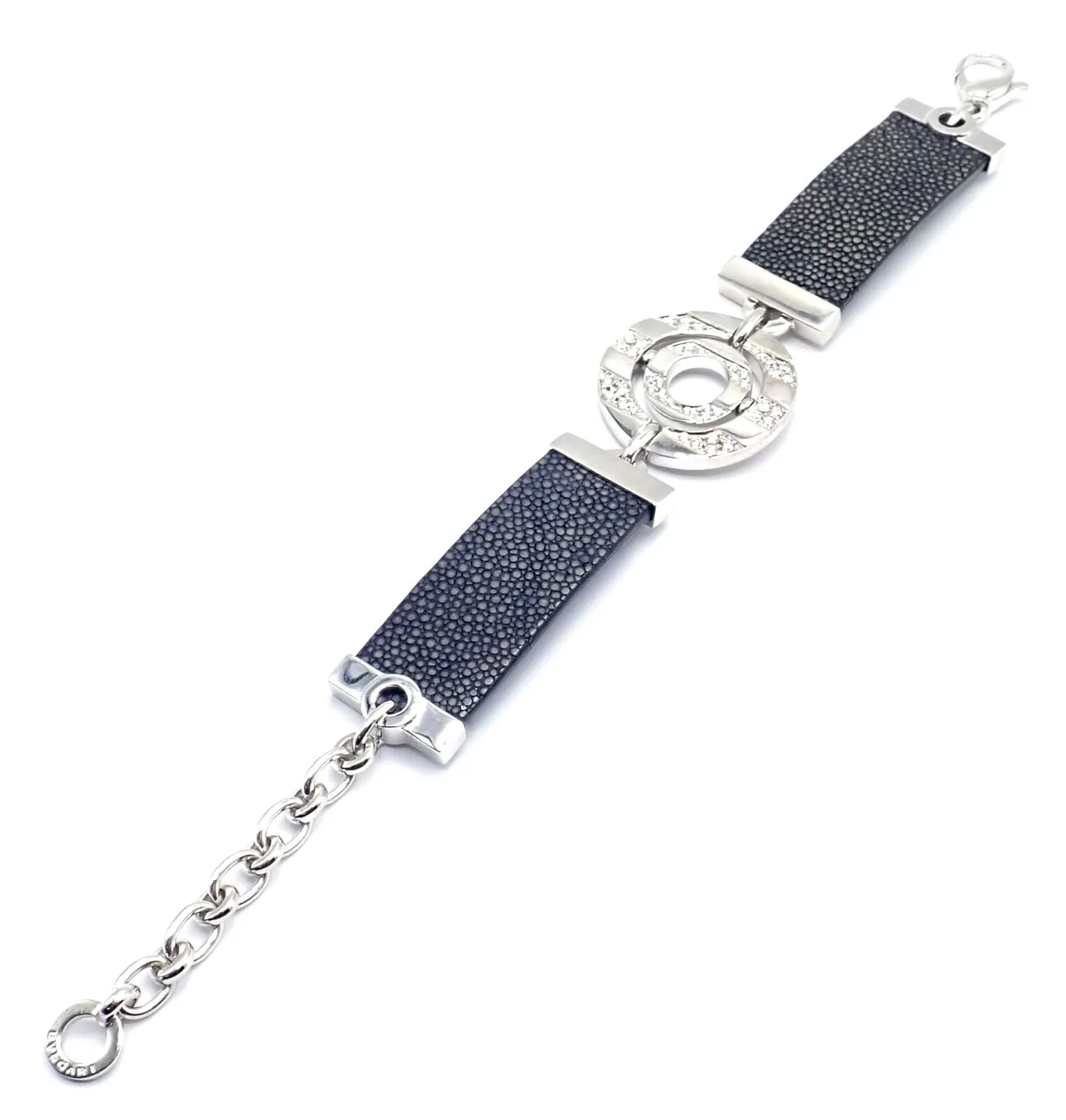 Authentic! Bvlgari Bulgari Astrale 18k White Gold Diamond Shagreen Bracelet