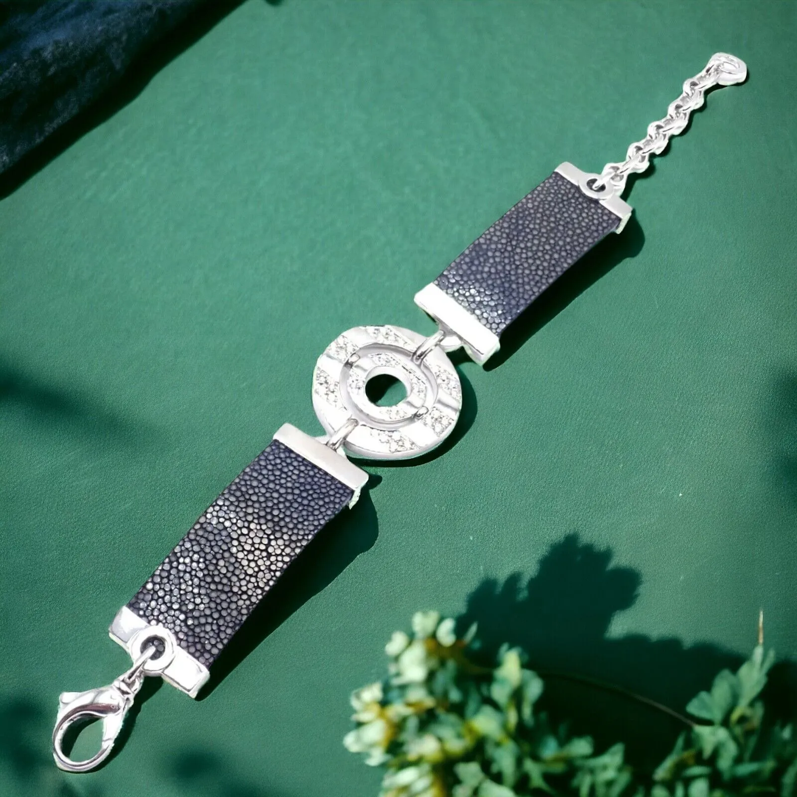 Authentic! Bvlgari Bulgari Astrale 18k White Gold Diamond Shagreen Bracelet