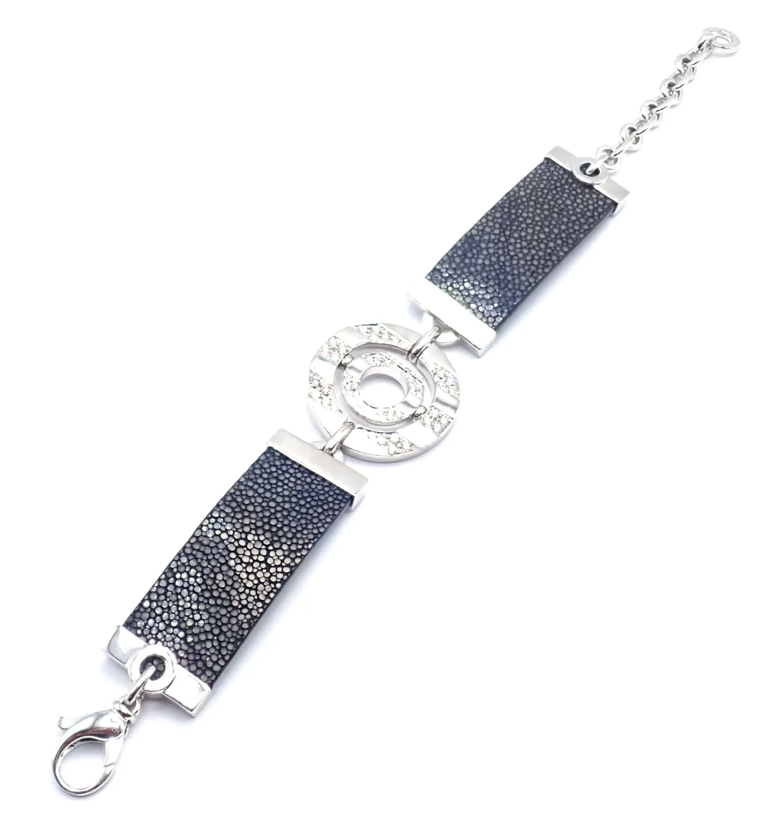 Authentic! Bvlgari Bulgari Astrale 18k White Gold Diamond Shagreen Bracelet