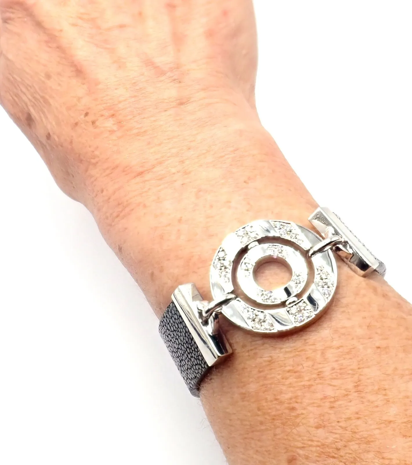 Authentic! Bvlgari Bulgari Astrale 18k White Gold Diamond Shagreen Bracelet