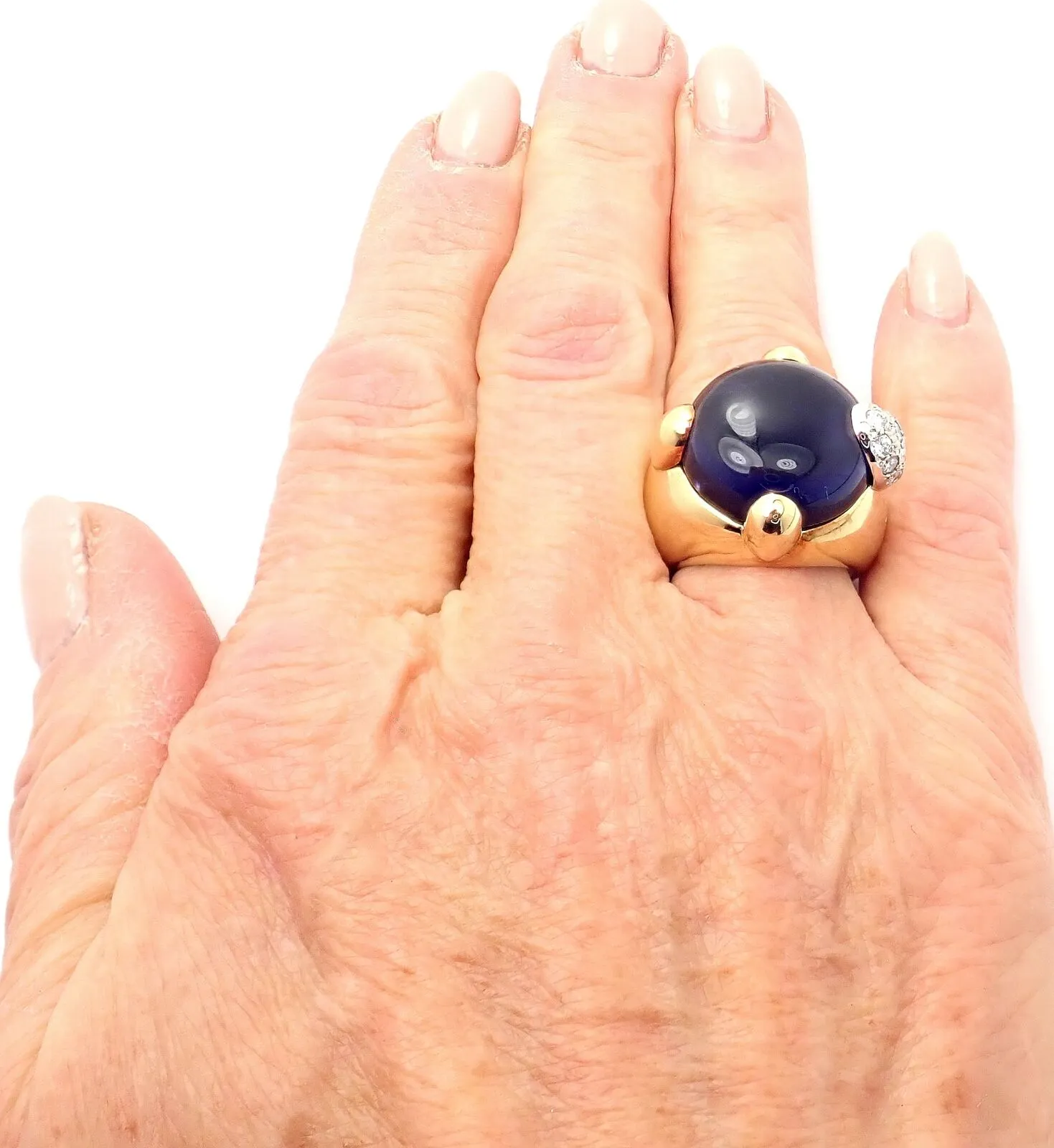 Authentic! Pomellato Griffe 18k Yellow Gold Diamond Large Iolite Ring