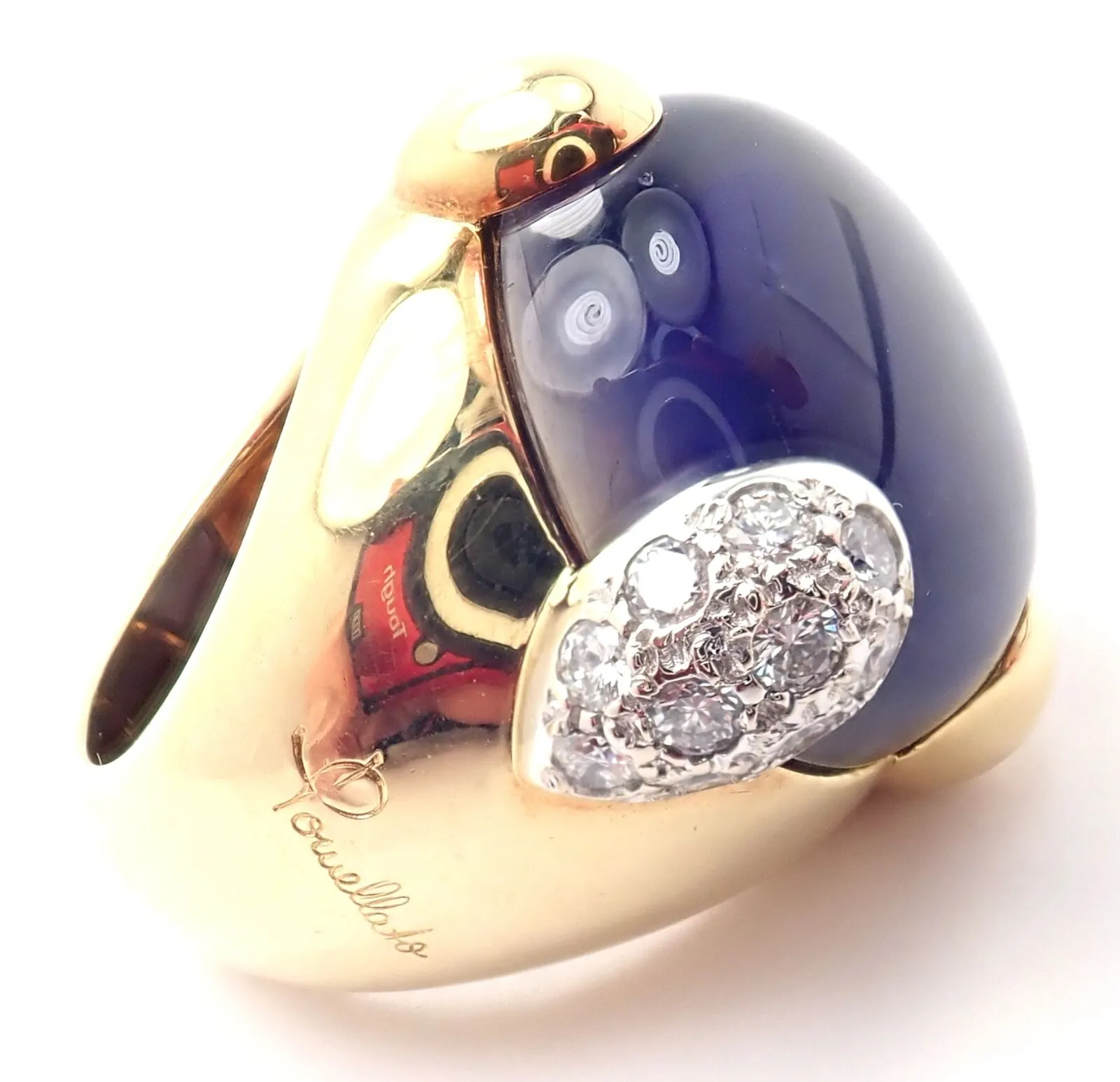 Authentic! Pomellato Griffe 18k Yellow Gold Diamond Large Iolite Ring