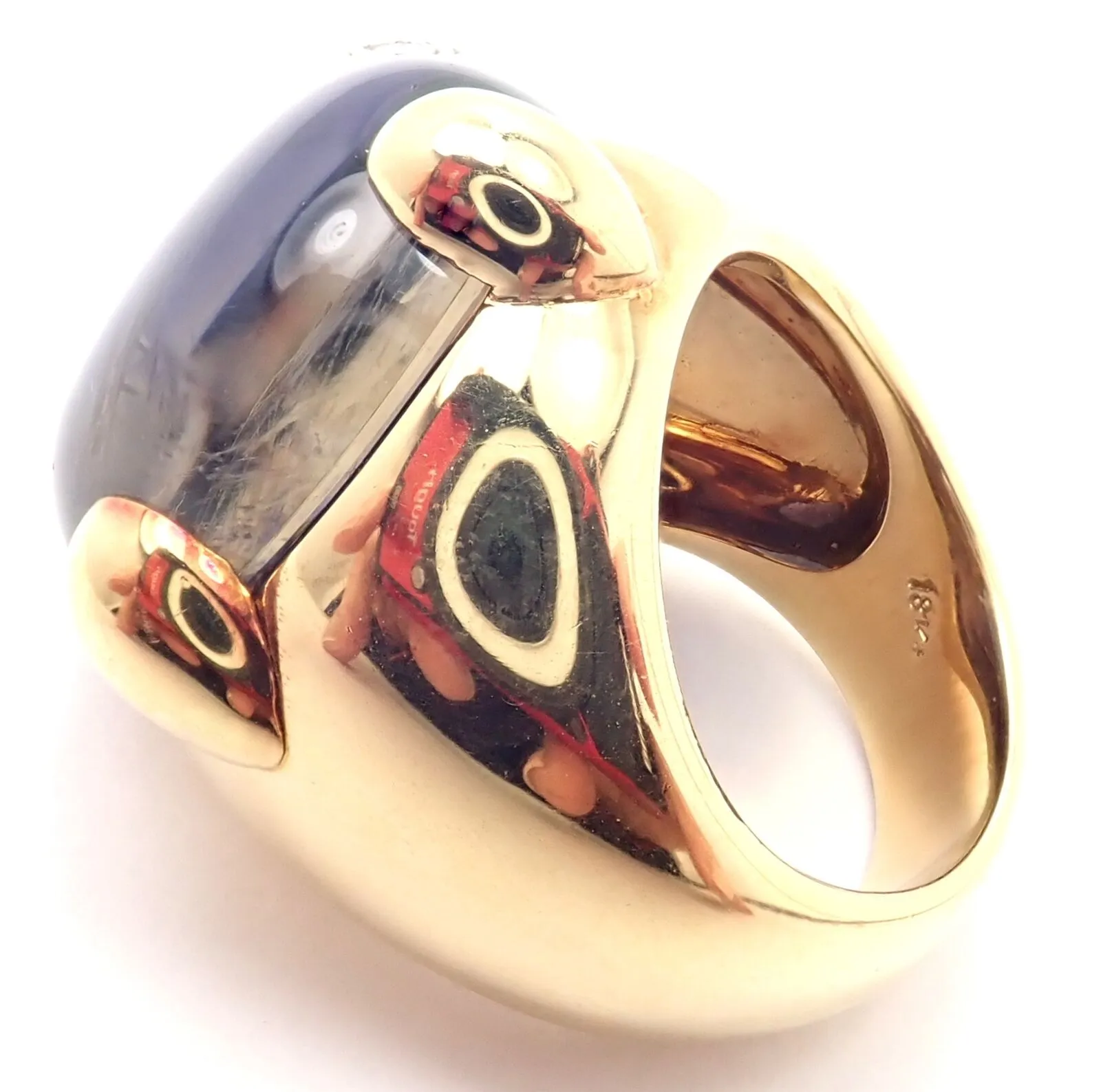 Authentic! Pomellato Griffe 18k Yellow Gold Diamond Large Iolite Ring