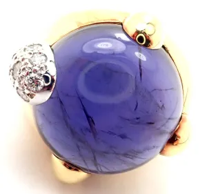 Authentic! Pomellato Griffe 18k Yellow Gold Diamond Large Iolite Ring