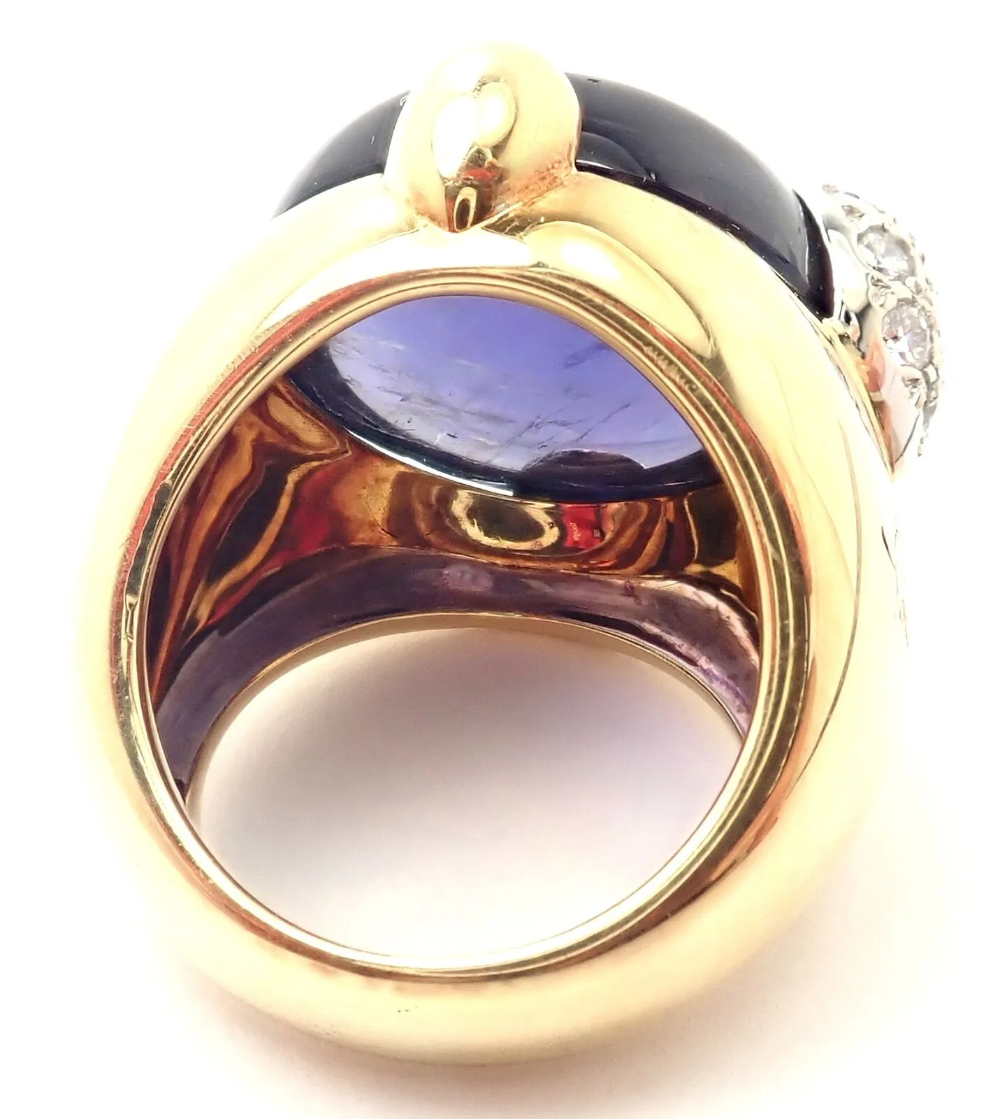 Authentic! Pomellato Griffe 18k Yellow Gold Diamond Large Iolite Ring