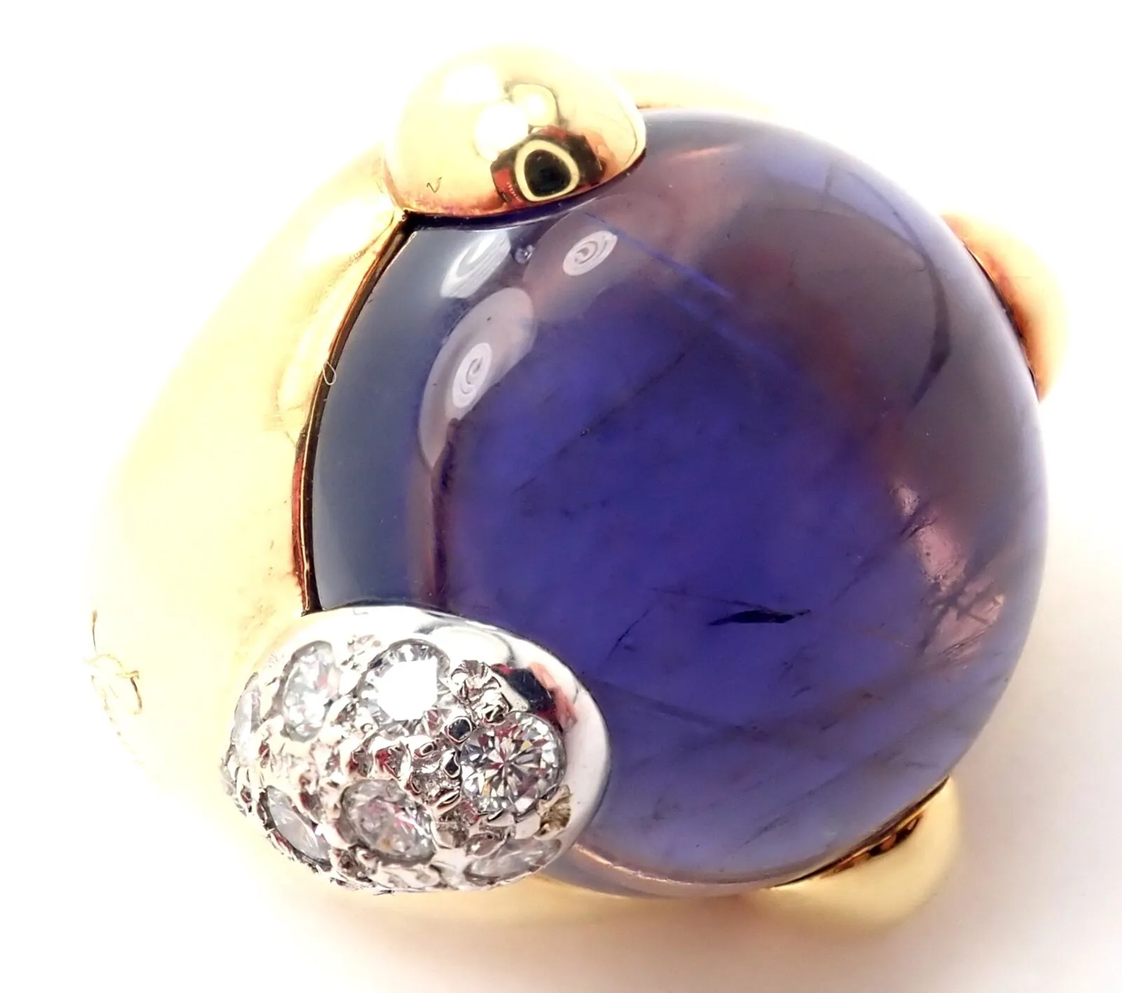 Authentic! Pomellato Griffe 18k Yellow Gold Diamond Large Iolite Ring
