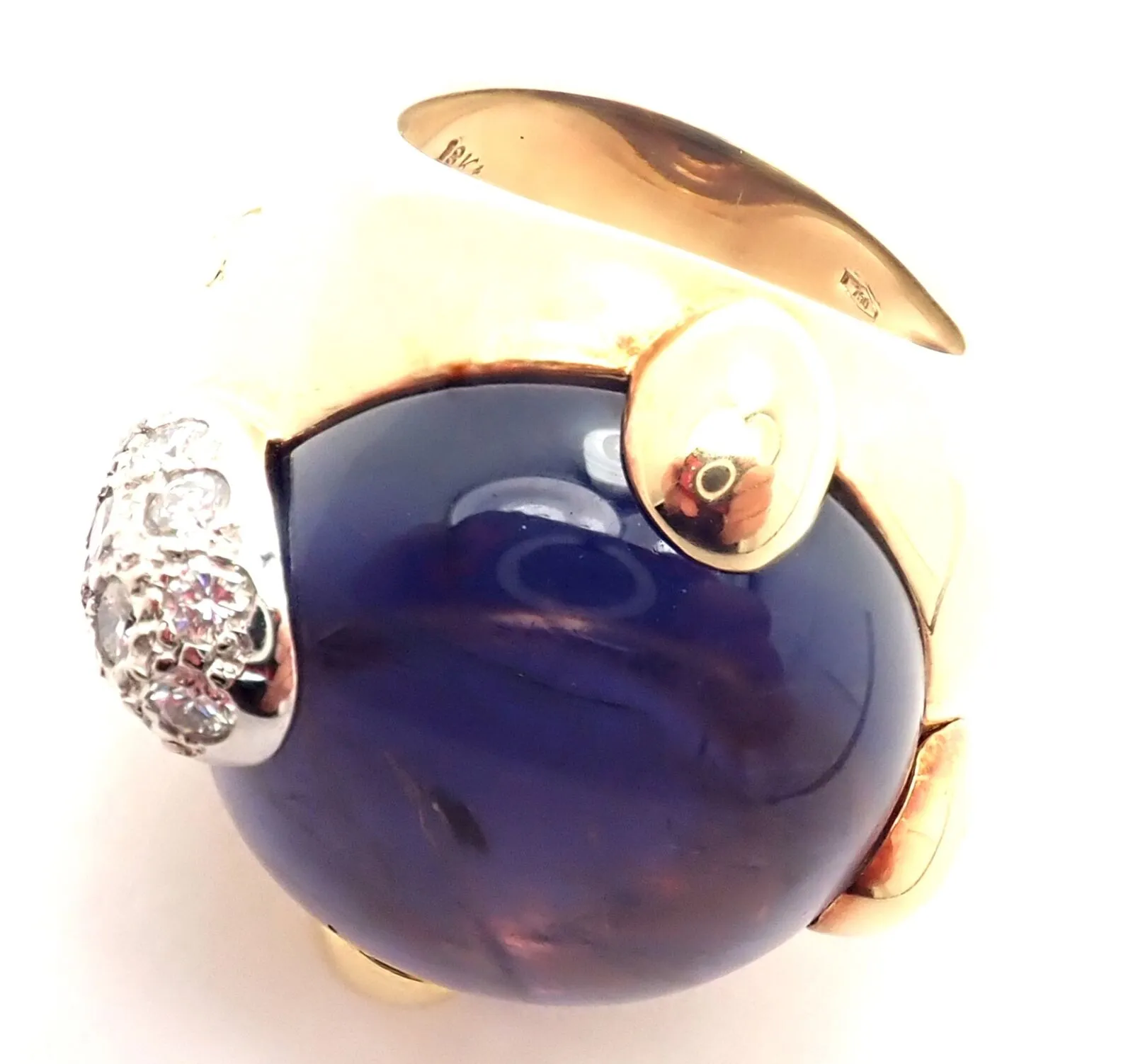 Authentic! Pomellato Griffe 18k Yellow Gold Diamond Large Iolite Ring