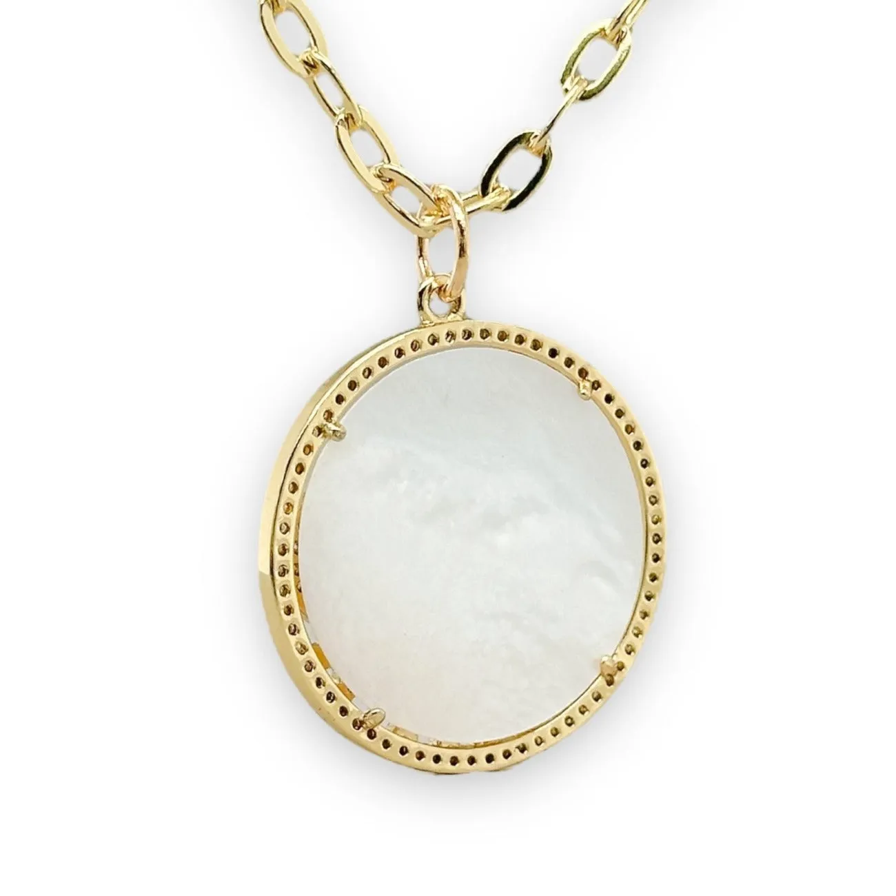 Brass YGP CZ Mother Of Pearl Moon Pendant