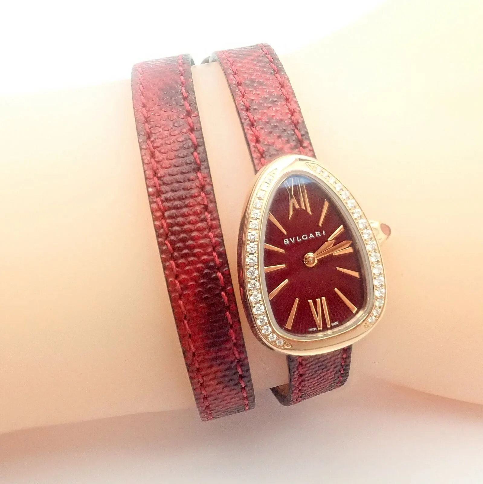 Bulgari 18k Rose Gold Diamond Tubogas Red Serpenti Snake Watch   Band   Tool