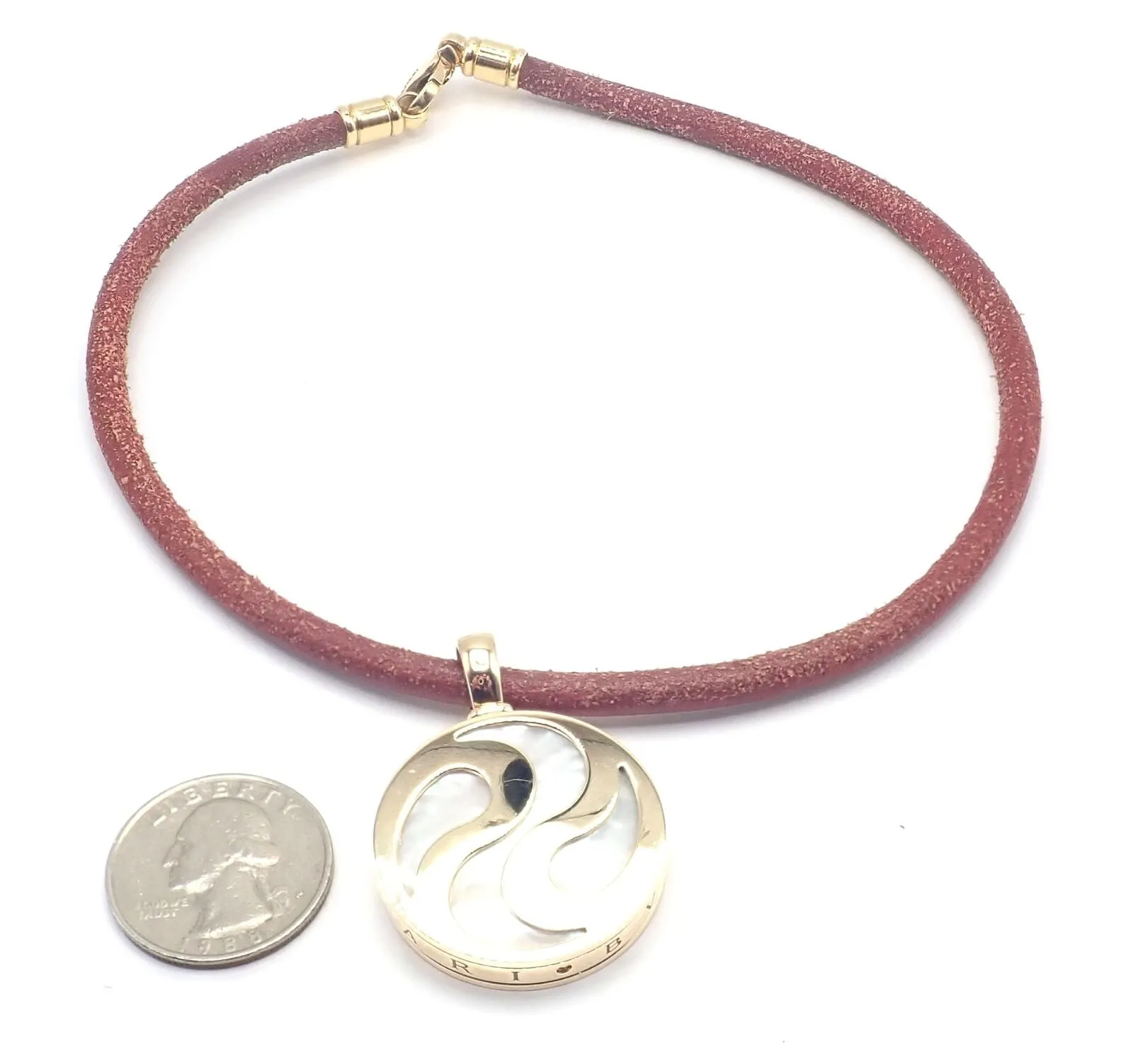 Bvlgari Bulgari Optical Illusion 18K Gold Steel Spinning MOP Pendant Necklace