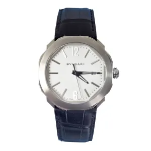 BVLGARI Octo Roma 41mm | Black Leather bracelet | Silver dial Smooth bezel | Men's Watch 102779