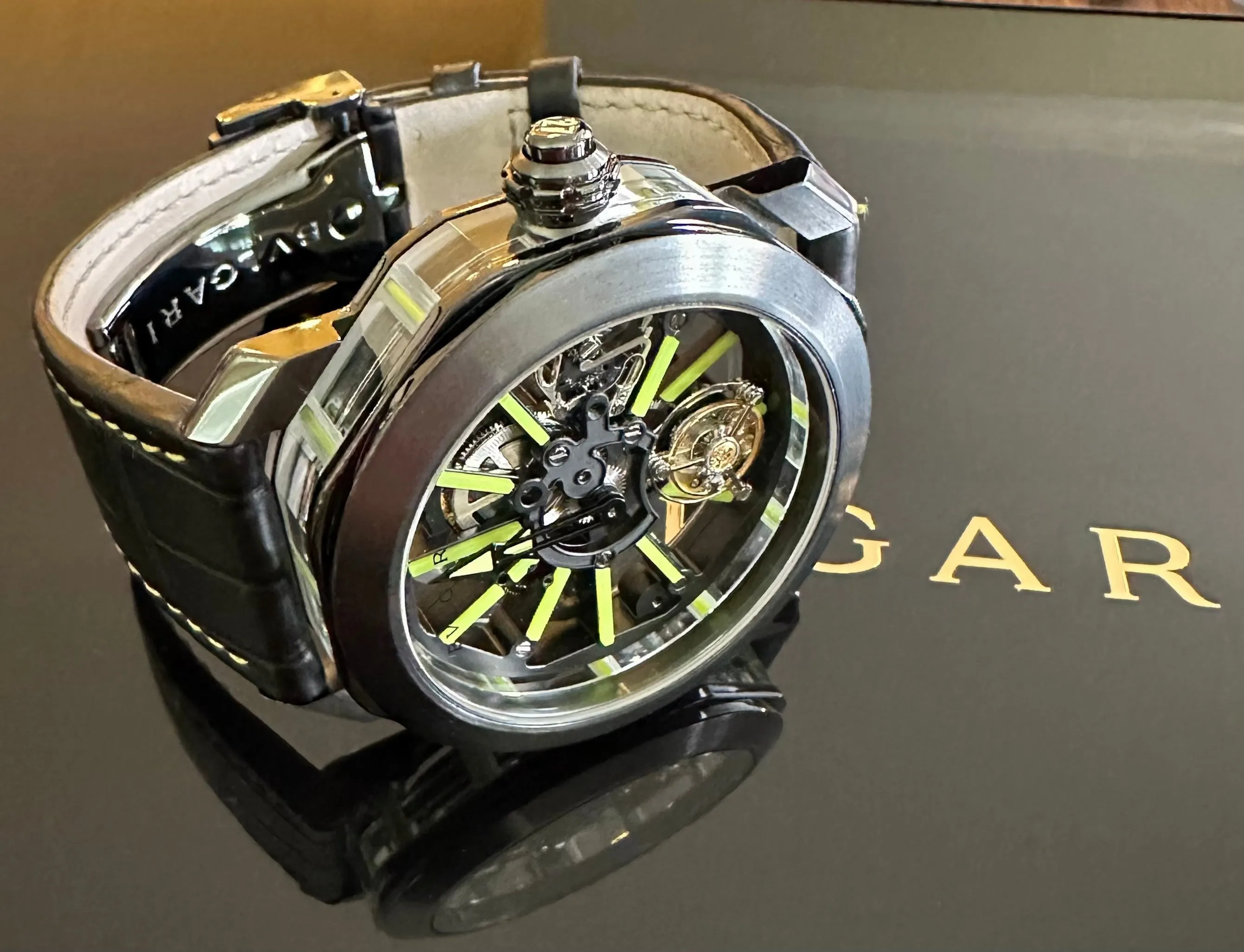 Bvlgari Octo Roma Sapphire Tourbillon Titanium DLC Mens Watch BG044TT8SK