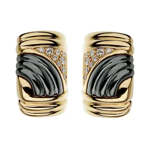 Bvlgari Parentesi Vintage Diamond Hematite 18k Yellow Gold Earrings