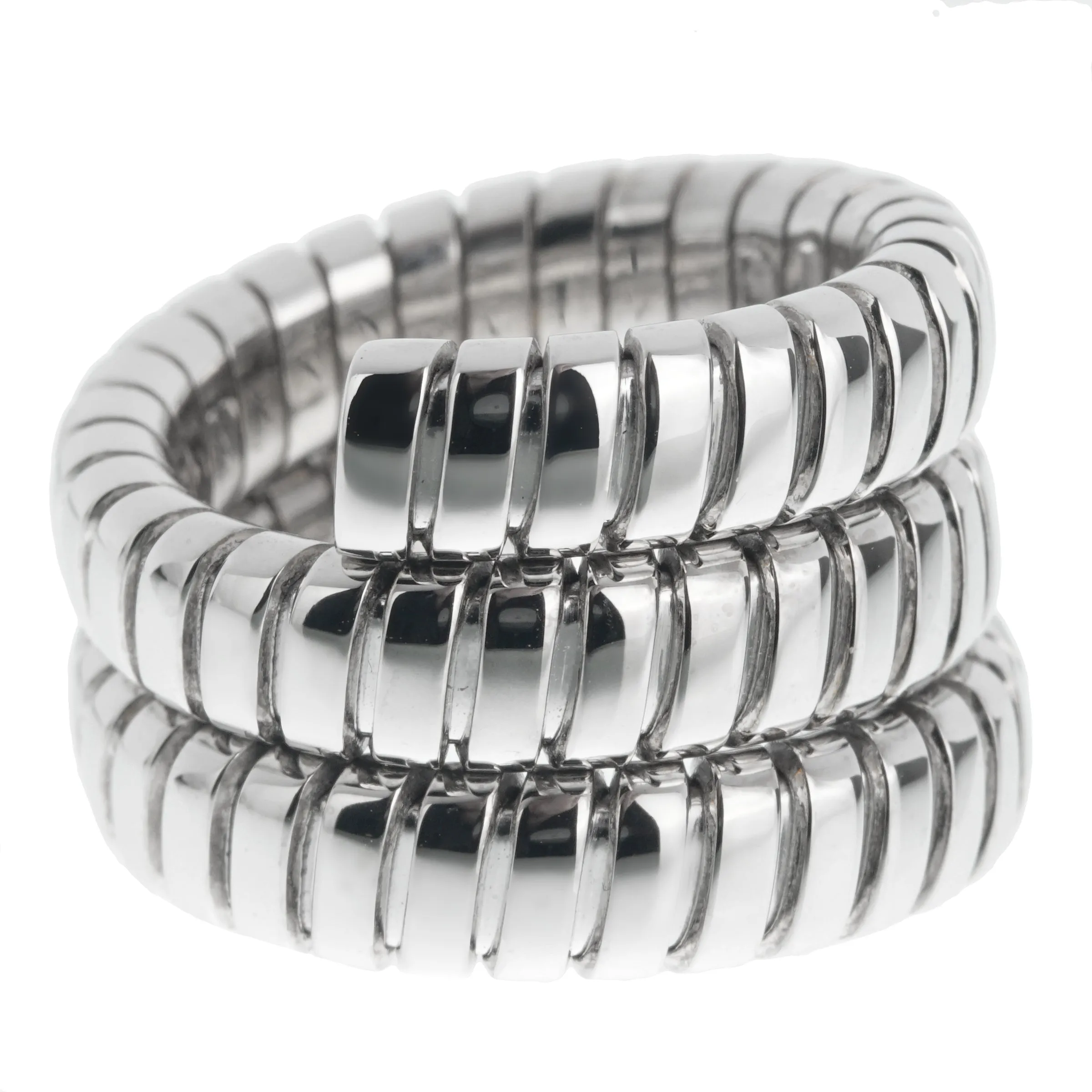 Bvlgari Tubogas Vintage 18k White Gold Triple Row Ring